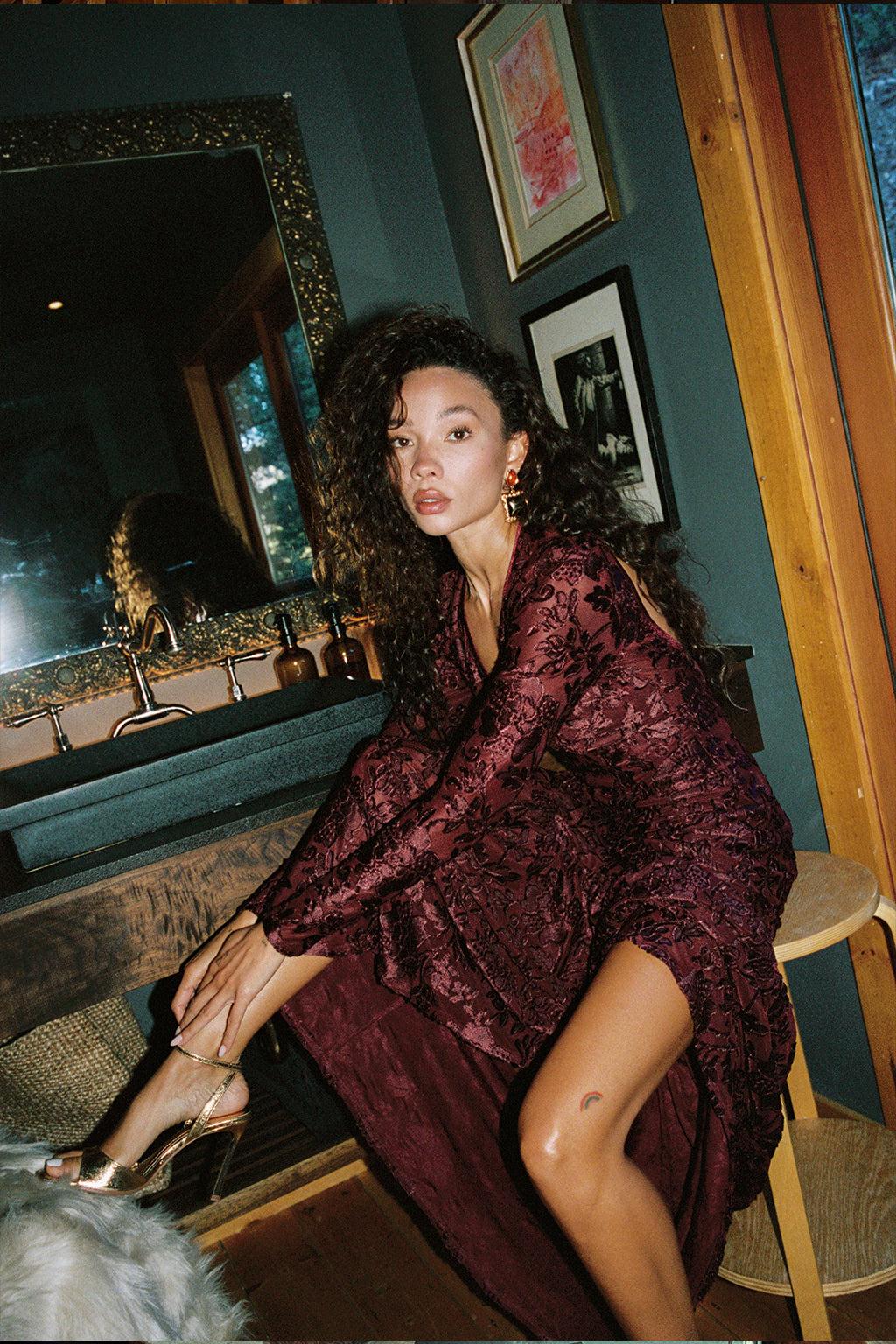 Angela Mulberry Velvet Burnout Long Sleeve Maxi Dress Product Image