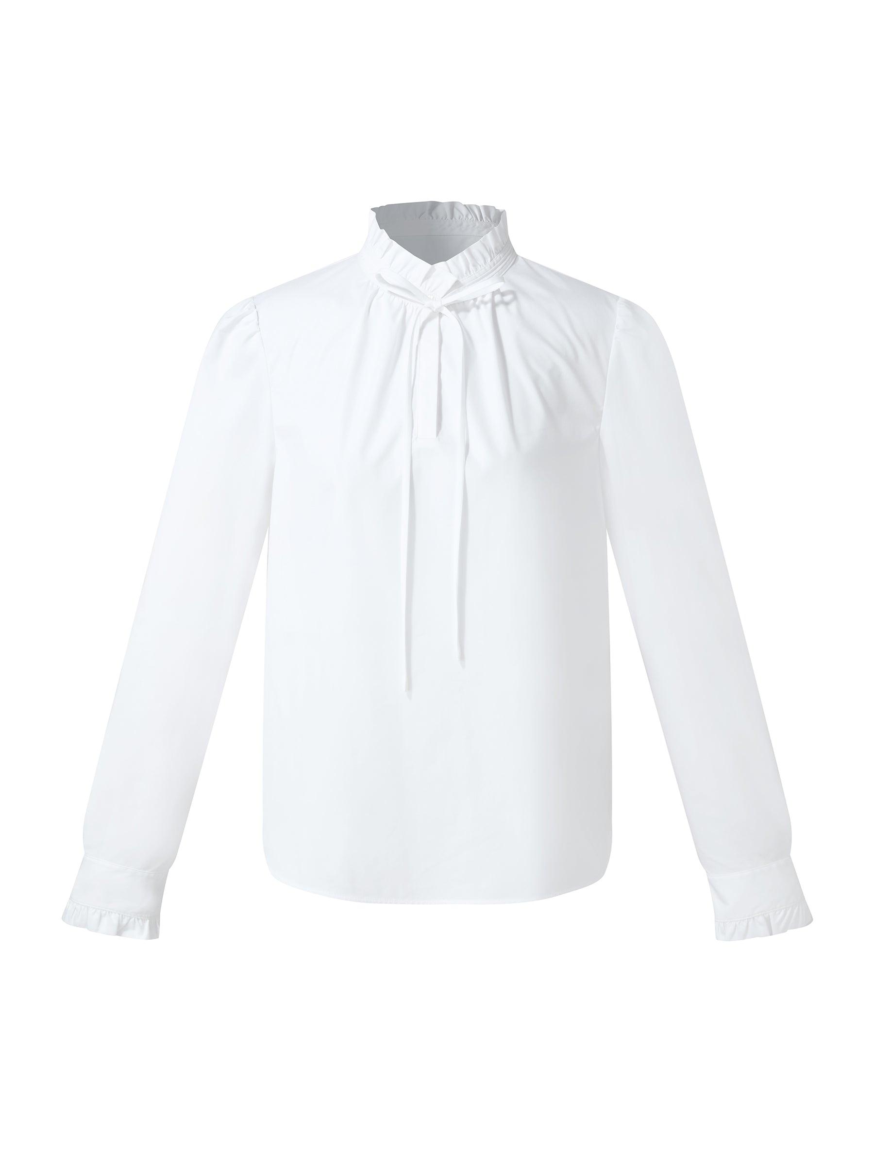 Ruffle Neckline Women Puff Long Sleeve Blouse Product Image