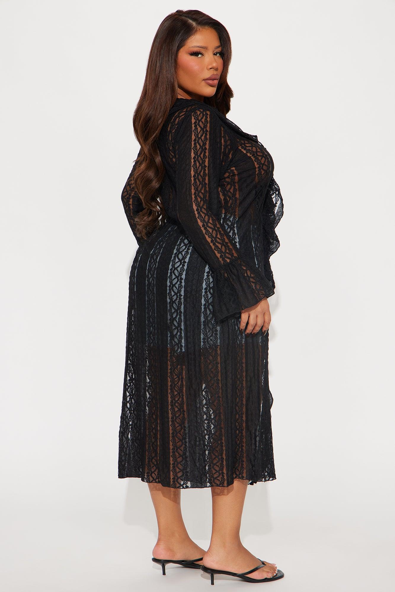 Bella Ruffle Lace Duster - Black Product Image