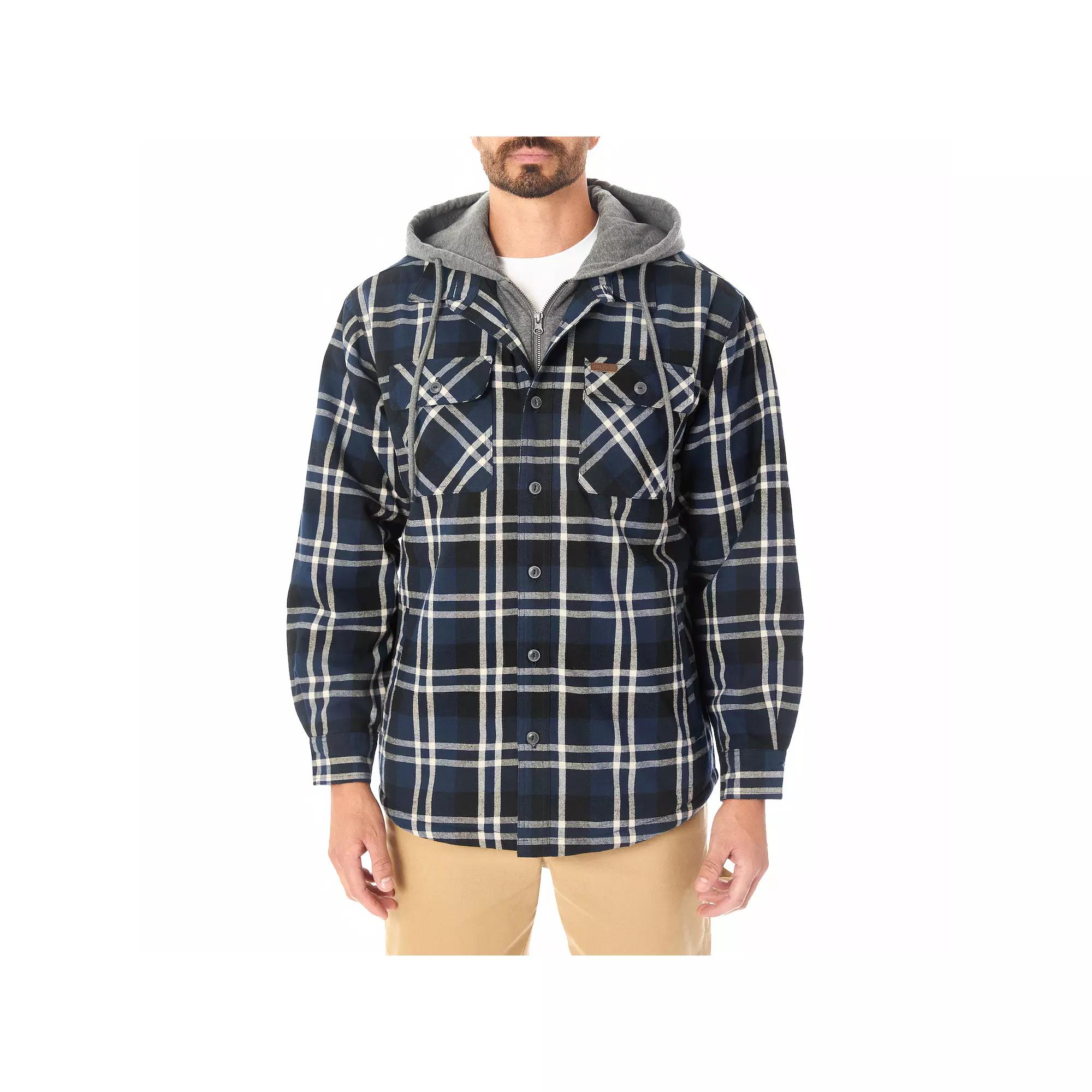 Big & Tall Smith's Workwear Faux Sherpa Lined Hooded Inset Flannel Shirt Jacket, Men's, Size: 3XB, Navy Black Product Image