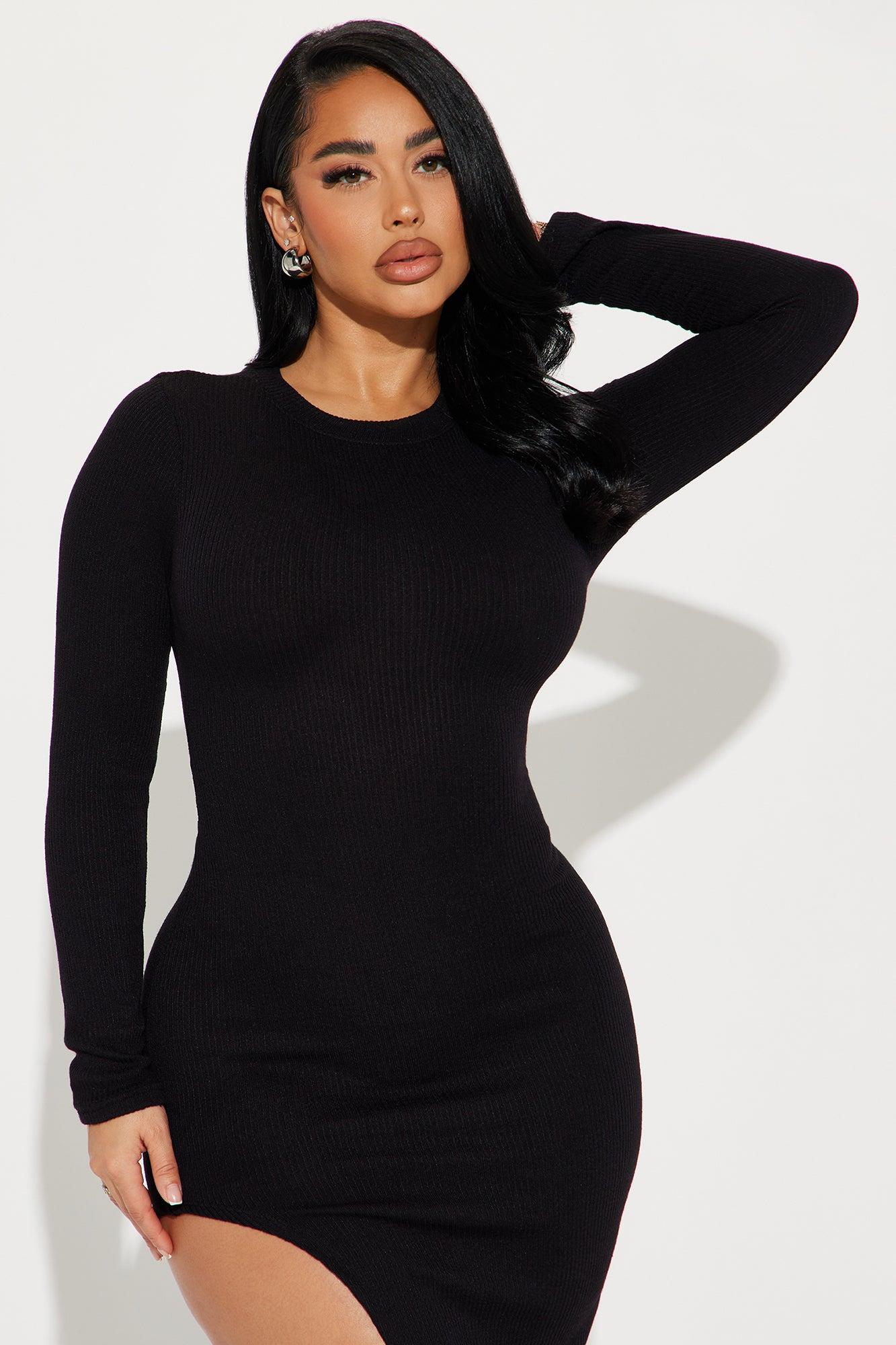 Arabella Long Sleeve Midi Dress - Black Product Image
