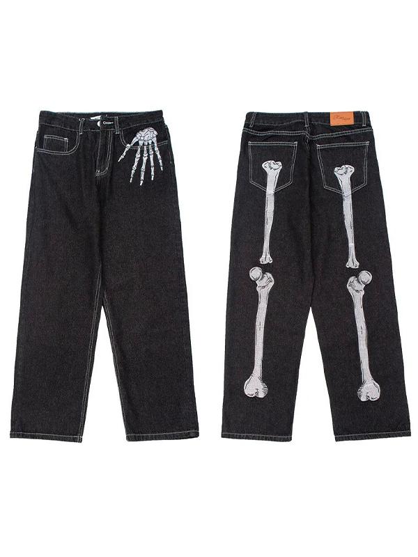 Men's Skull Print Loose Jeans Product Image