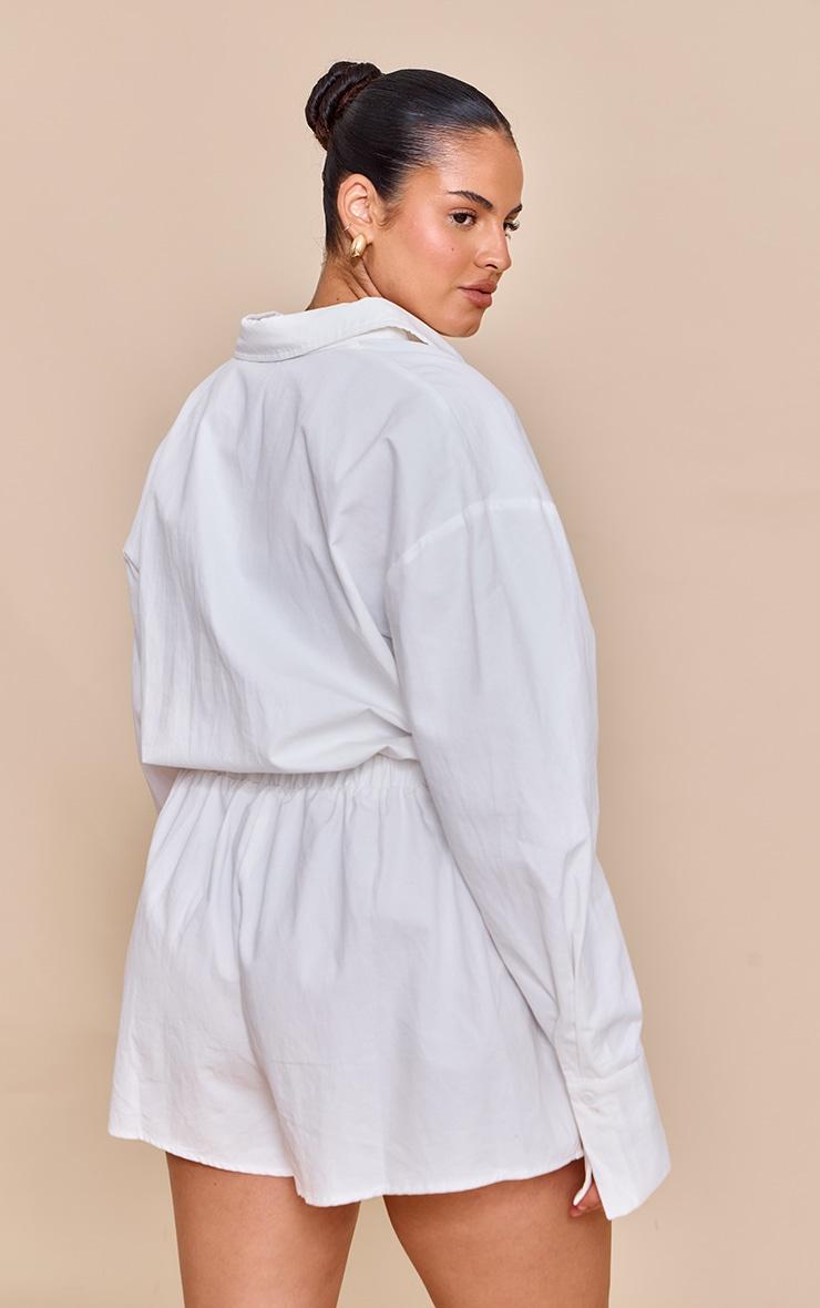 Plus White Cotton Ruched Tiered Skort Shirt Romper Product Image