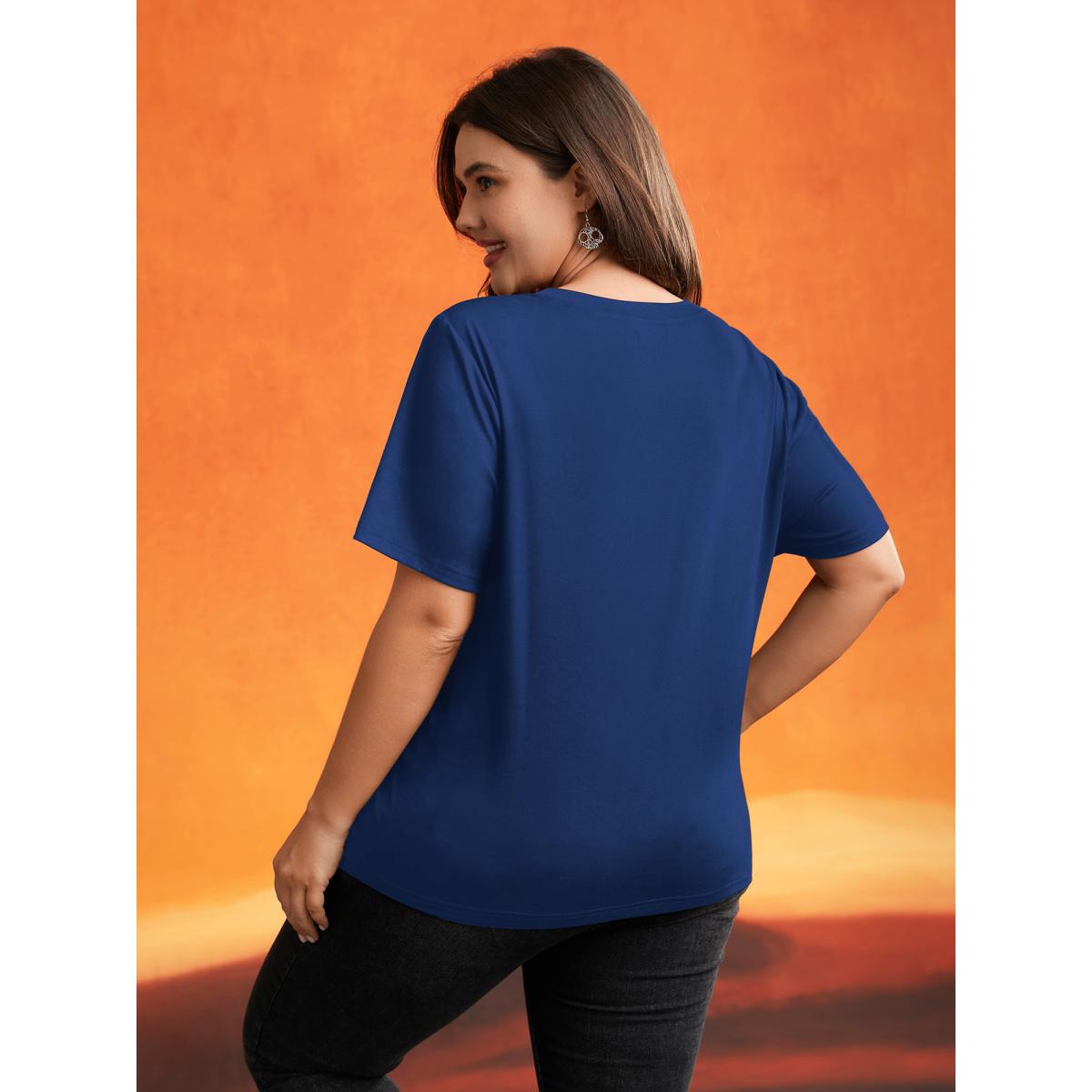 Plus Size Jack-O-Lantern Neck Hollow Embroidered T-shirt RedViolet Women Playful Cut-Out Halloween Round Neck Casual T-shirts BloomChic 14-16/1X Product Image