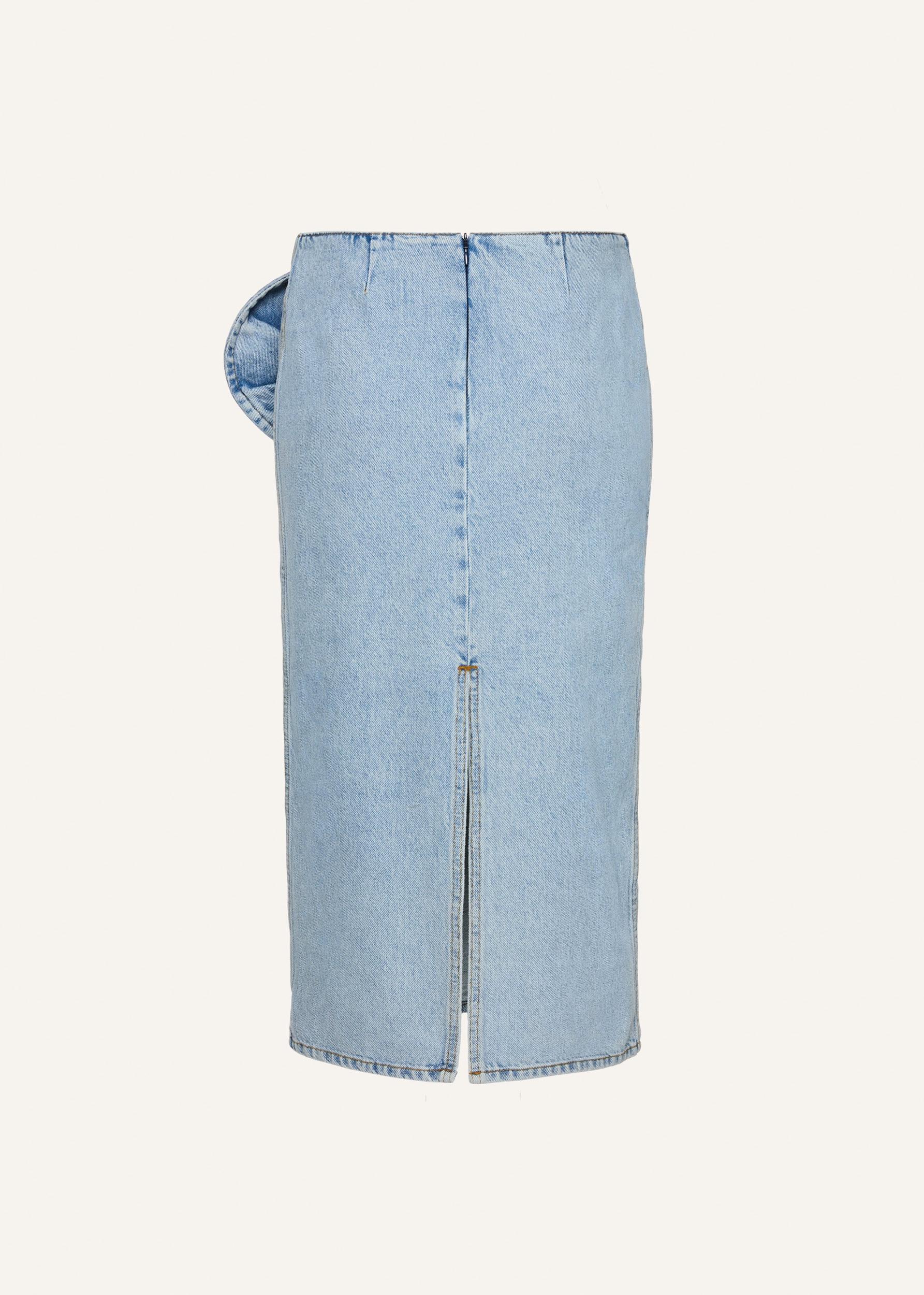 Floral appliqué denim midi skirt in light blue Product Image