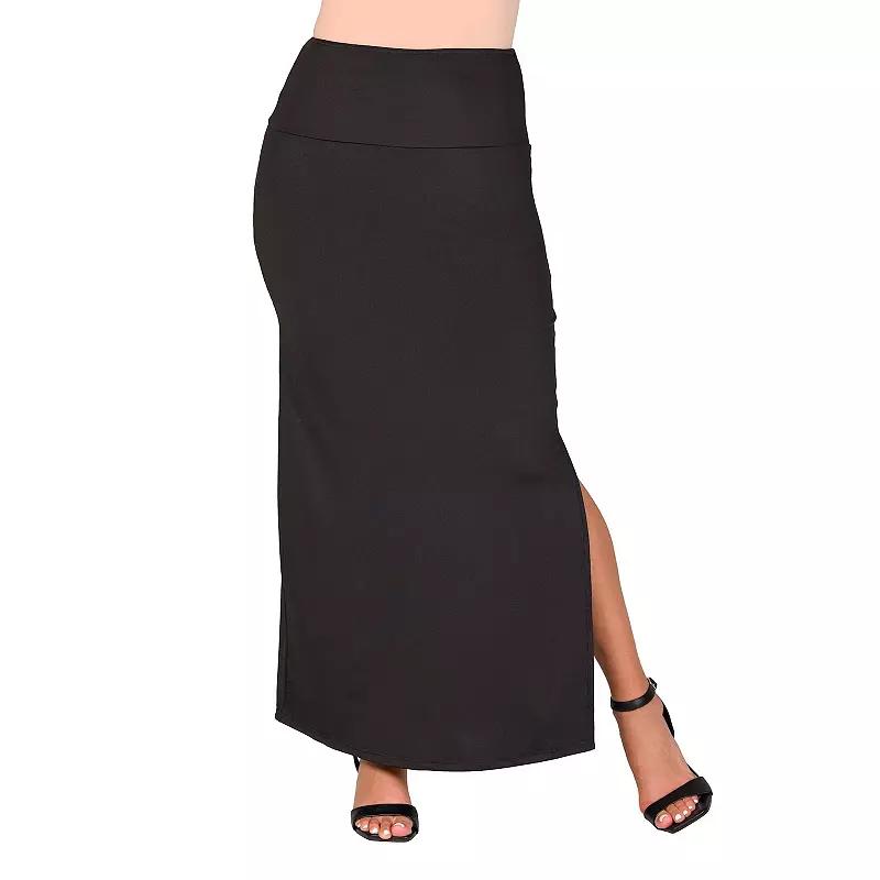 Women's 24Seven Comfort Apparel Versatile Side Slit Elastic Waist Maxi Skirt,  Product Image