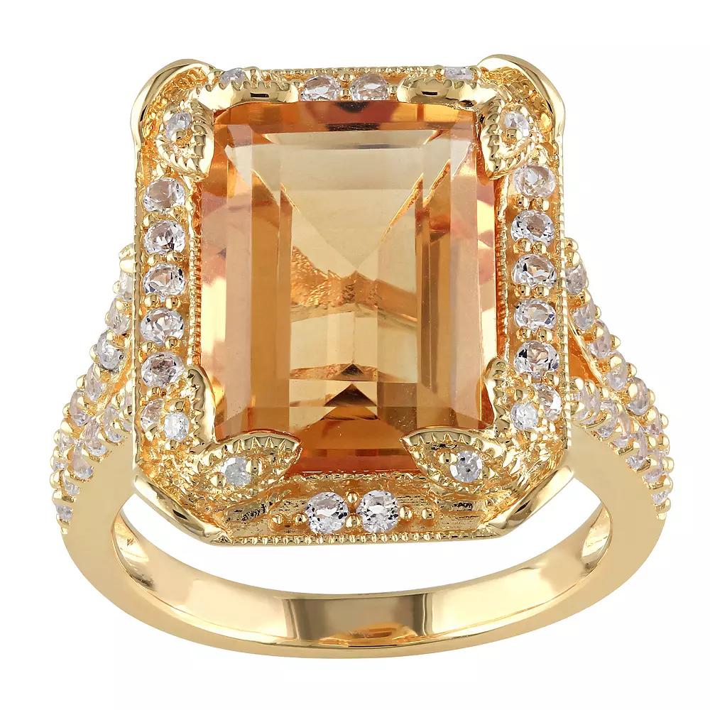 Stella Grace 18k Gold Over Silver Citrine, White Topaz & Diamond Accent Halo Split Shank Ring, Women's, Gold Tone Product Image