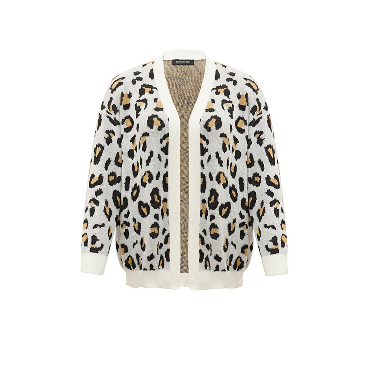 Plus Size Leopard Print Elastic Cuffs Cardigan Leopard Women Casual Loose Long Sleeve Dailywear Cardigans BloomChic 30/6X Product Image