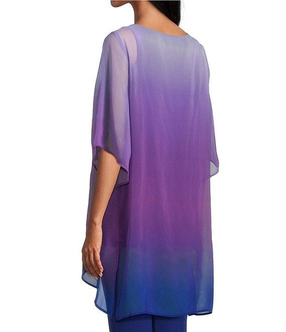 Slim Factor by Investments Purple/Royal Blue Ombre Border Print Boat Neck 3/4 Sleeve Lined Tunic Product Image