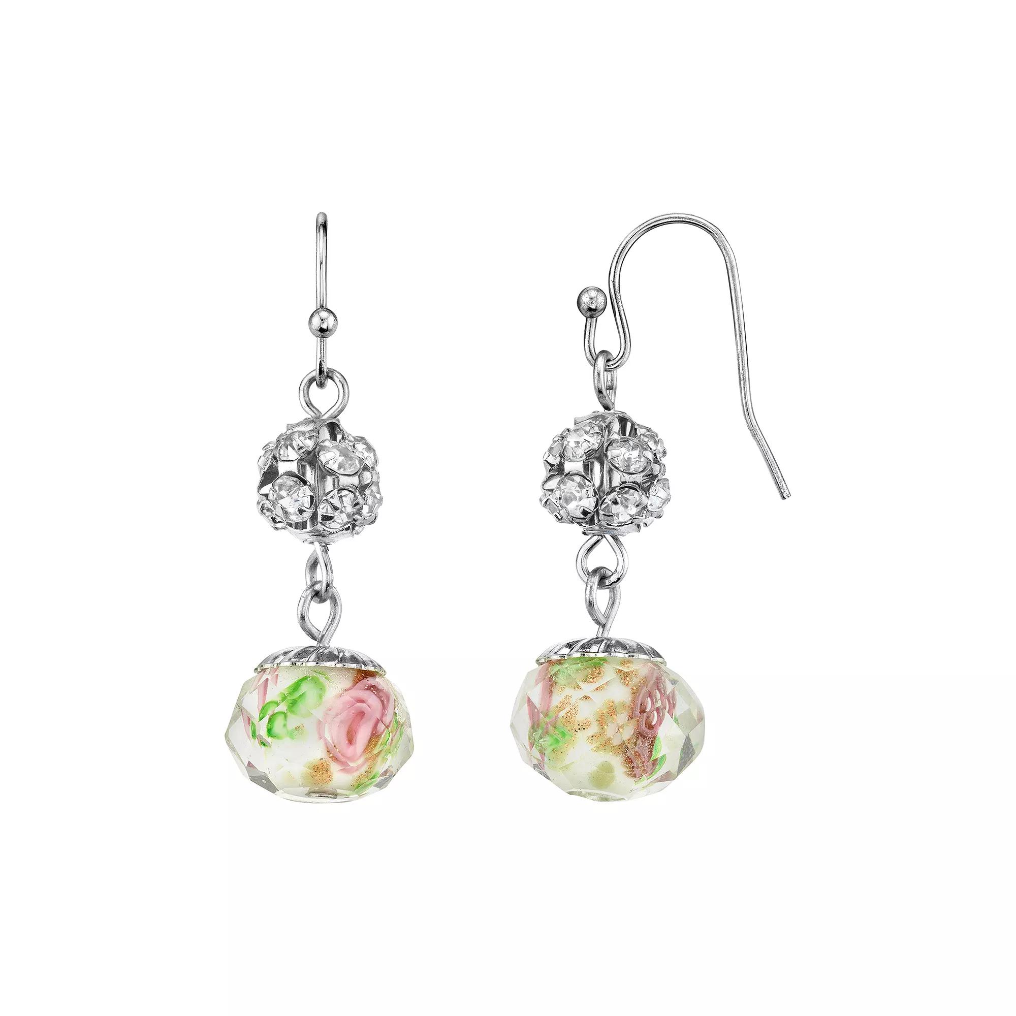 1928 Bead & Simulated Crystal Drop Earrings, Womens, White Product Image