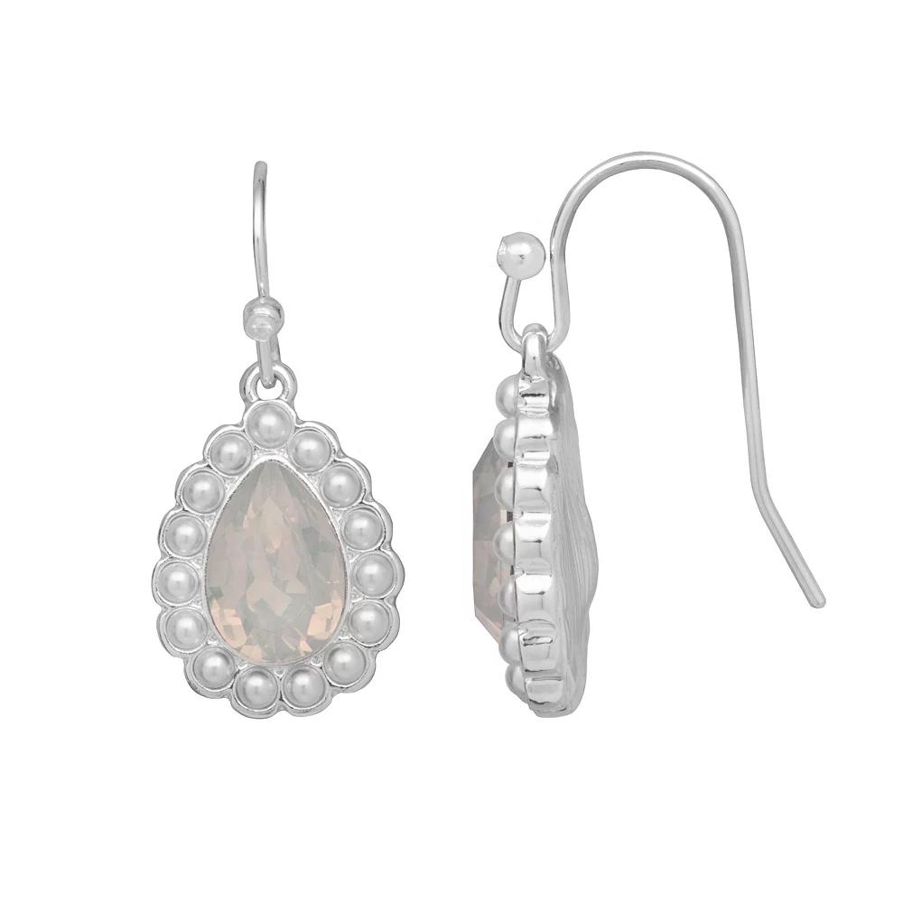 LC Lauren Conrad Silver Tone Simulated Pearl Halo Simulated Opal Center Drop Earrings, Women's, Blue Product Image