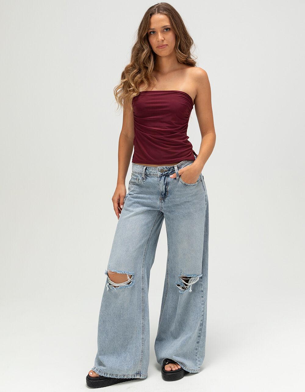 RSQ Womens Low Rise Destructed Baggy Jeans - MEDIUM WASH Product Image