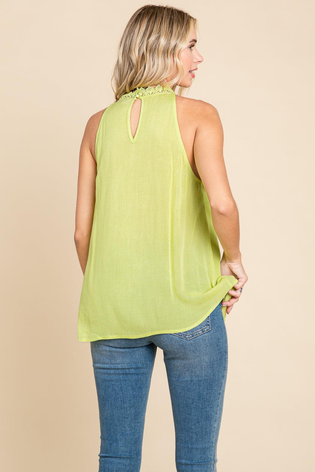Lace Round Neck Sleeveless Cami Cotton Tops Product Image
