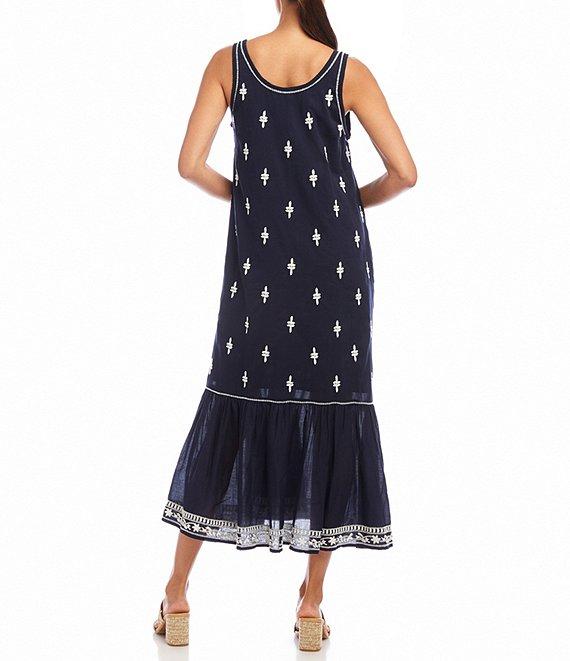 Karen Kane Embroidered Scoop Neck Sleeveless Midi Dress Product Image