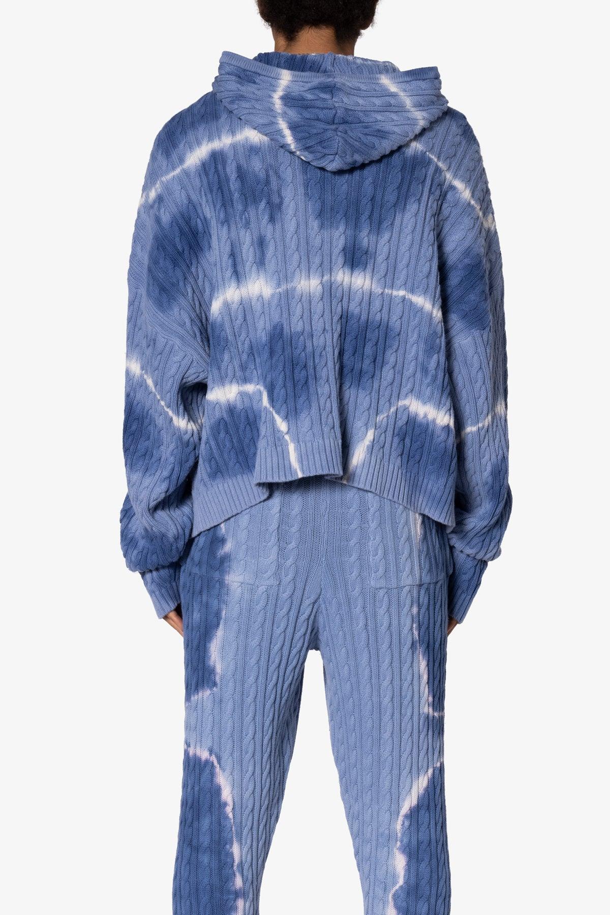 Tie Dye Cable Knit Hoodie - Blue Product Image