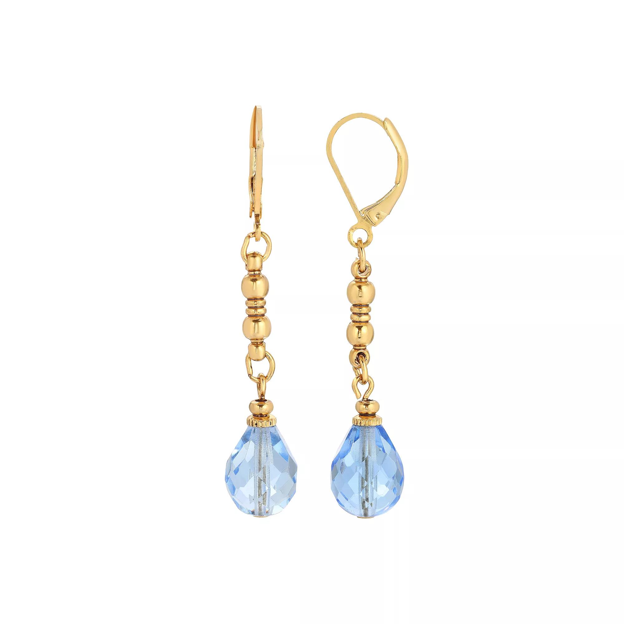 1928 Gold Tone Simulated Crystal Linear Drop Earrings, Women's, Gold Tone Light Blue Product Image
