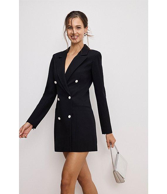 Good American Ponte Notch Collar Long Sleeve Embellished Blazer Dress Product Image