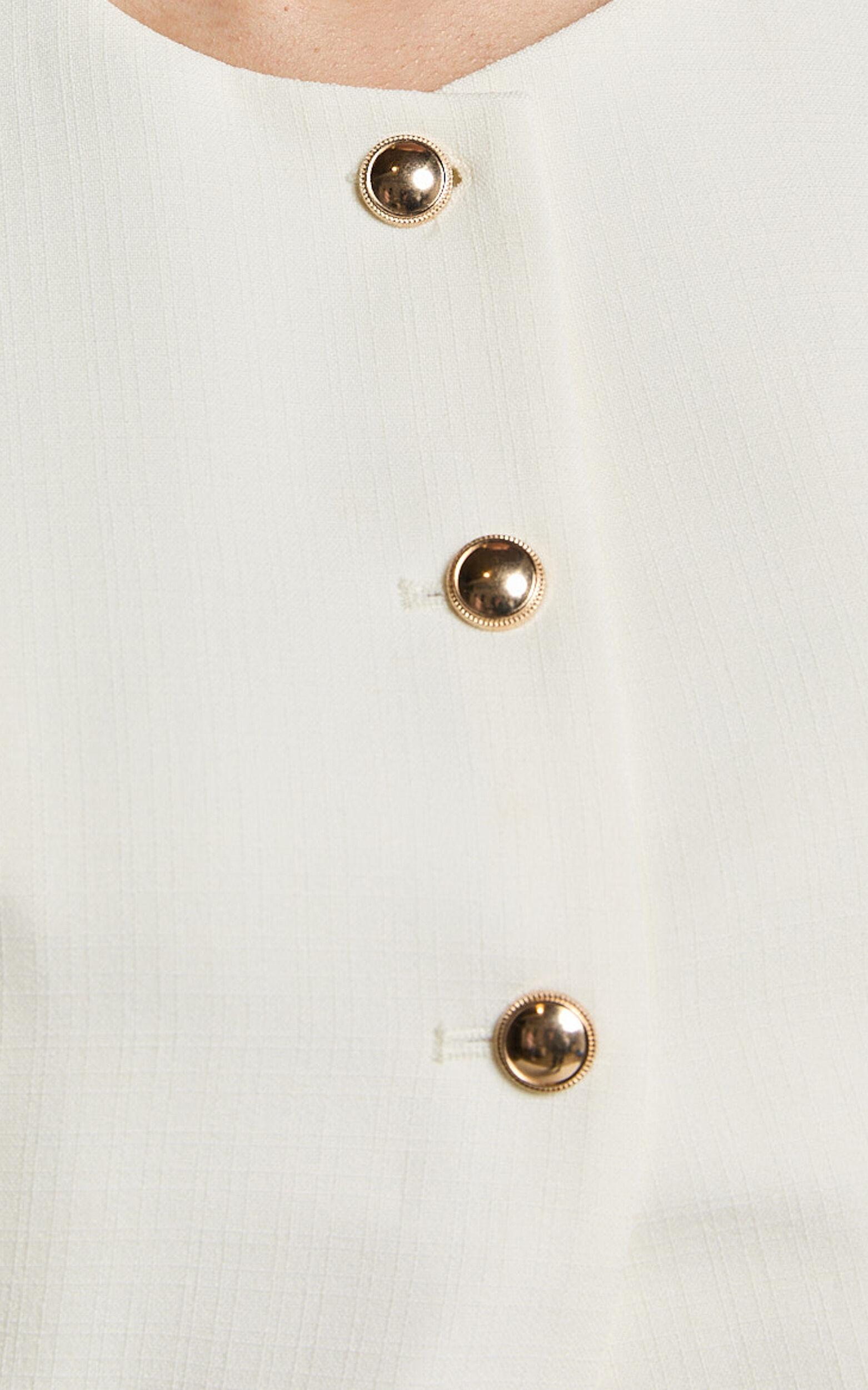 Tyla Top - Scoop Neck Pocket Hardware Detail Button Up Vest in White Product Image