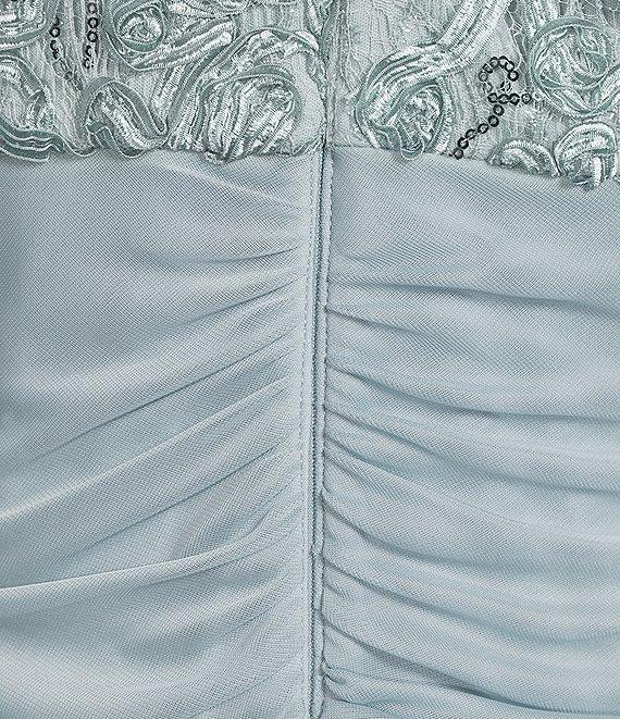 Alex Evenings Short Sleeve V-Neck Soutache Bodice Cascade Ruddle Dress Product Image