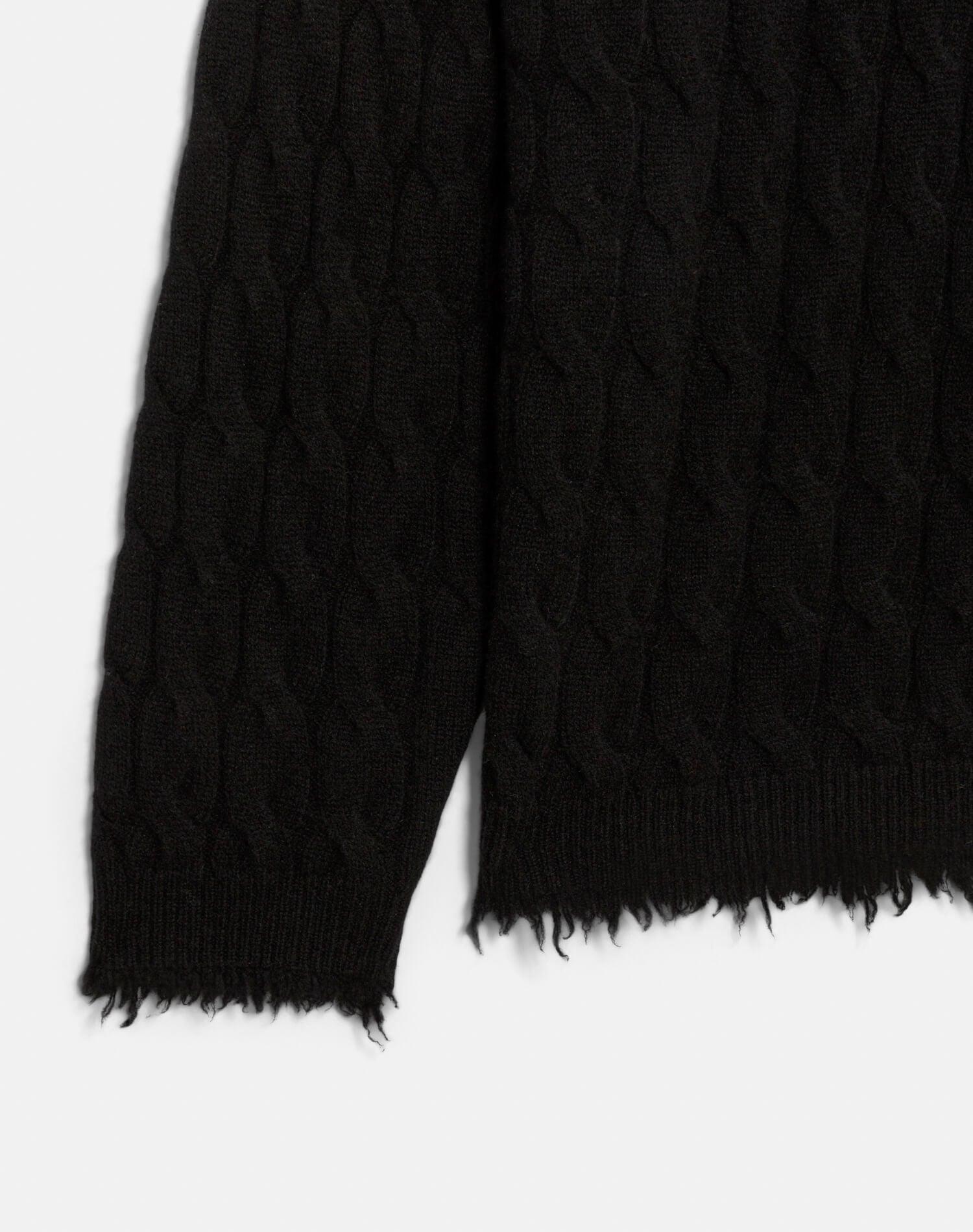 Cable V Neck Pullover - Black Product Image