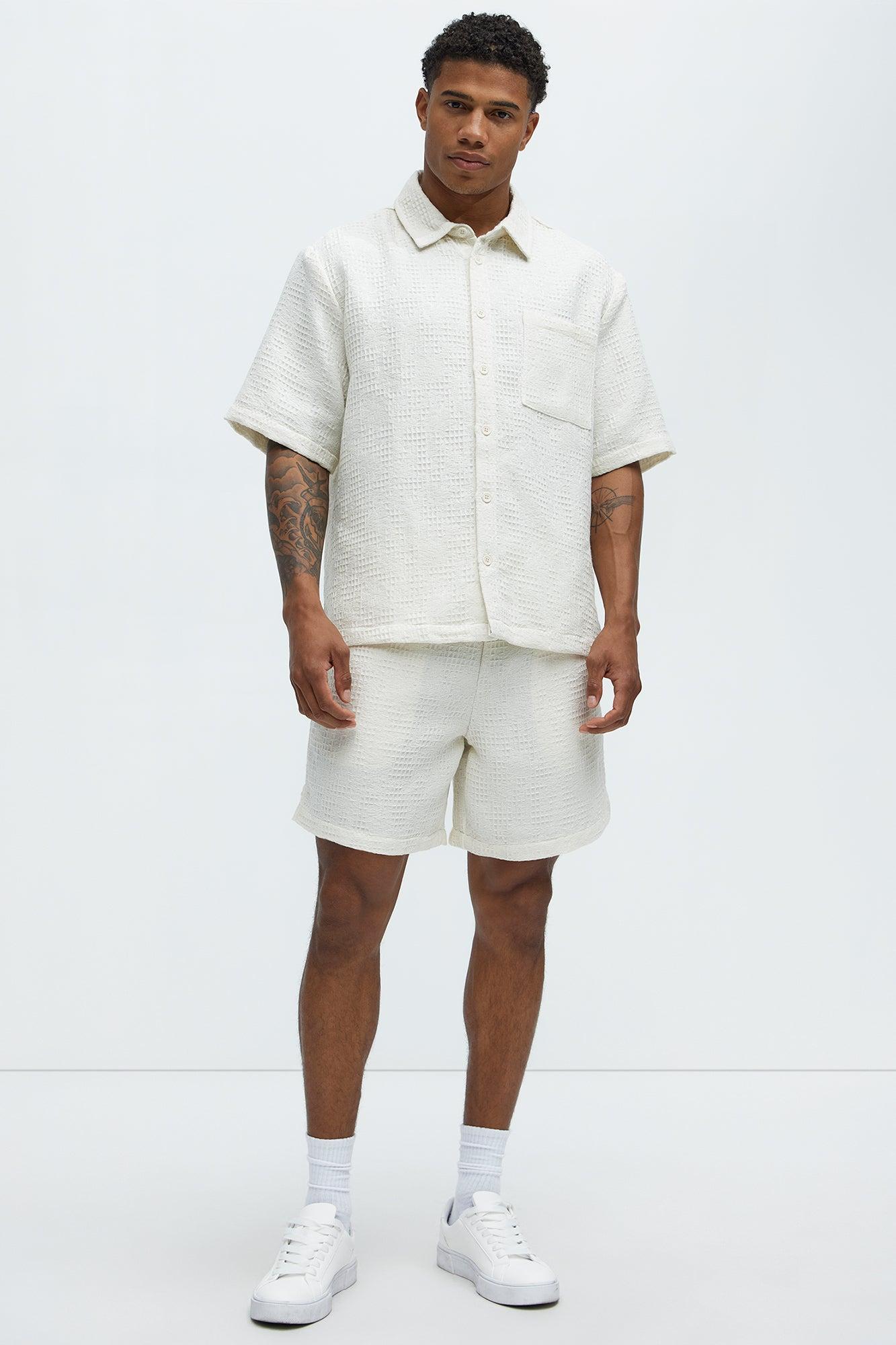 Subtle Waffle Texture Button Up Shirt - Cream Product Image