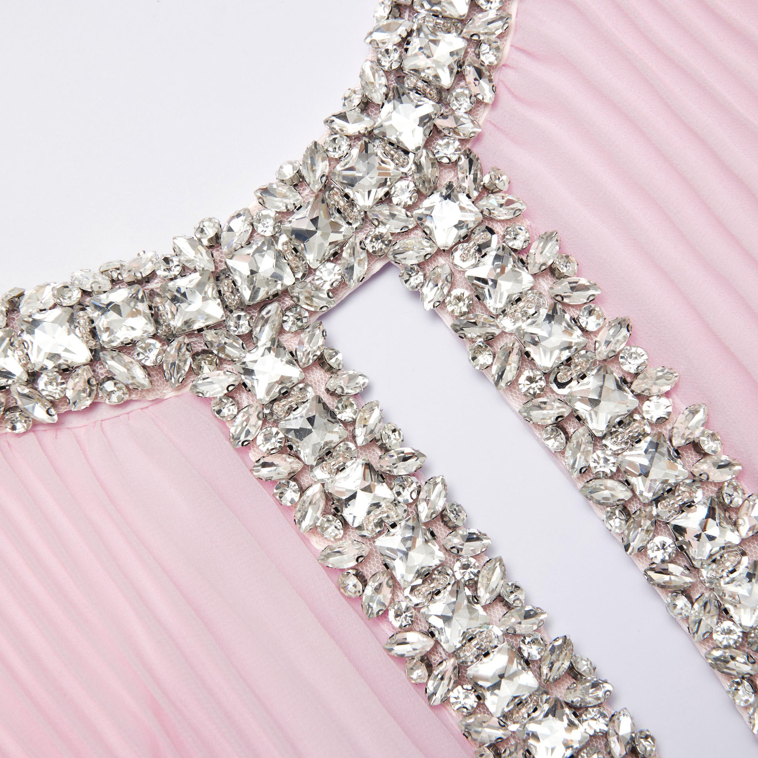 Pink Chiffon Feather Midi Dress Product Image