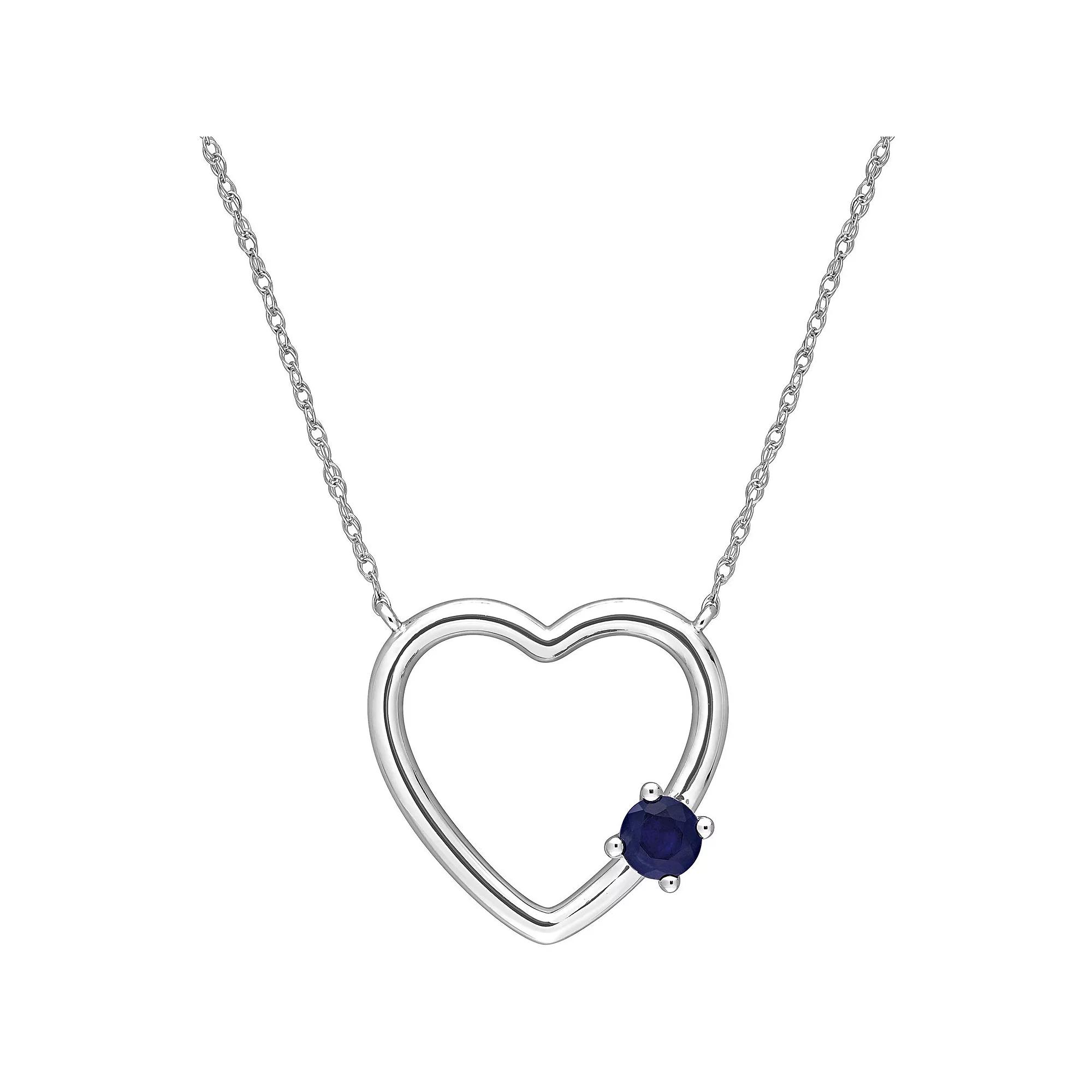 Stella Grace 10k White Gold Sapphire Open Heart Pendant Necklace, Women's, Size: 17" Product Image