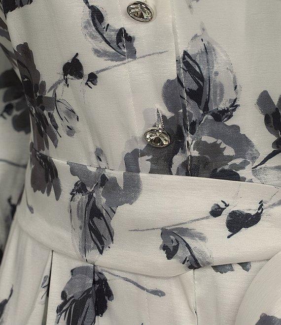 Marina Plus Size Taffeta Collared V-Neck Long Sleeve Button Front Tie Sash Fit-and-Flare Midi Dress Product Image