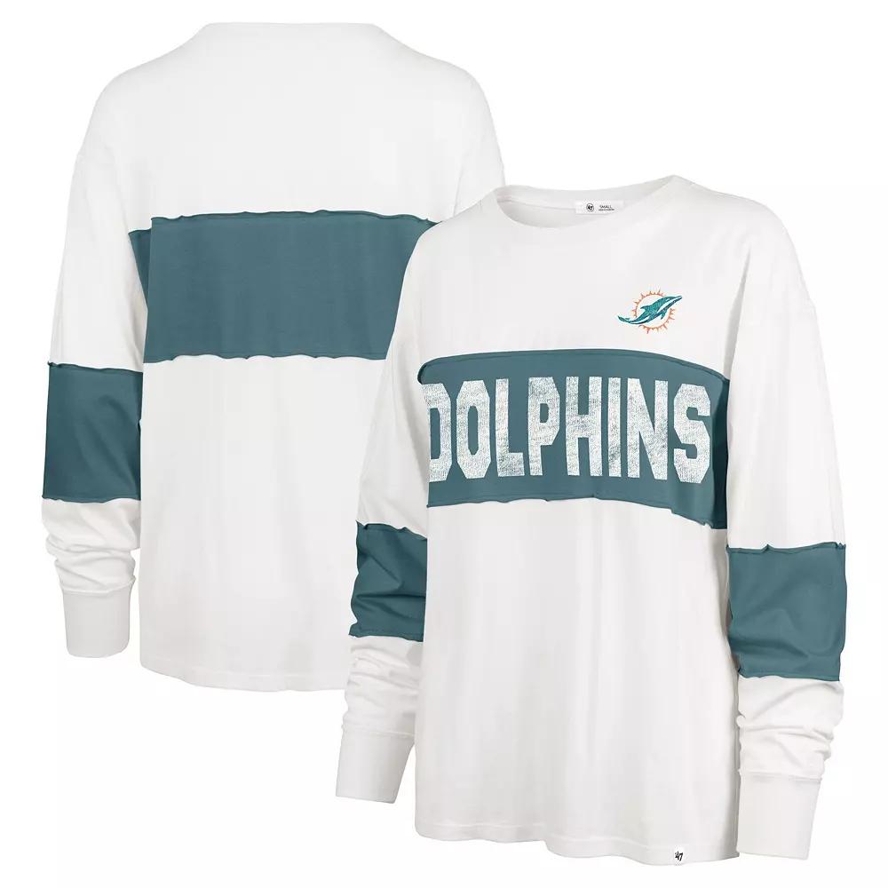 Women's '47 Cream Miami Dolphins Clubhouse Pride Taylor Long Sleeve T-Shirt, Size: XL, Beige Product Image