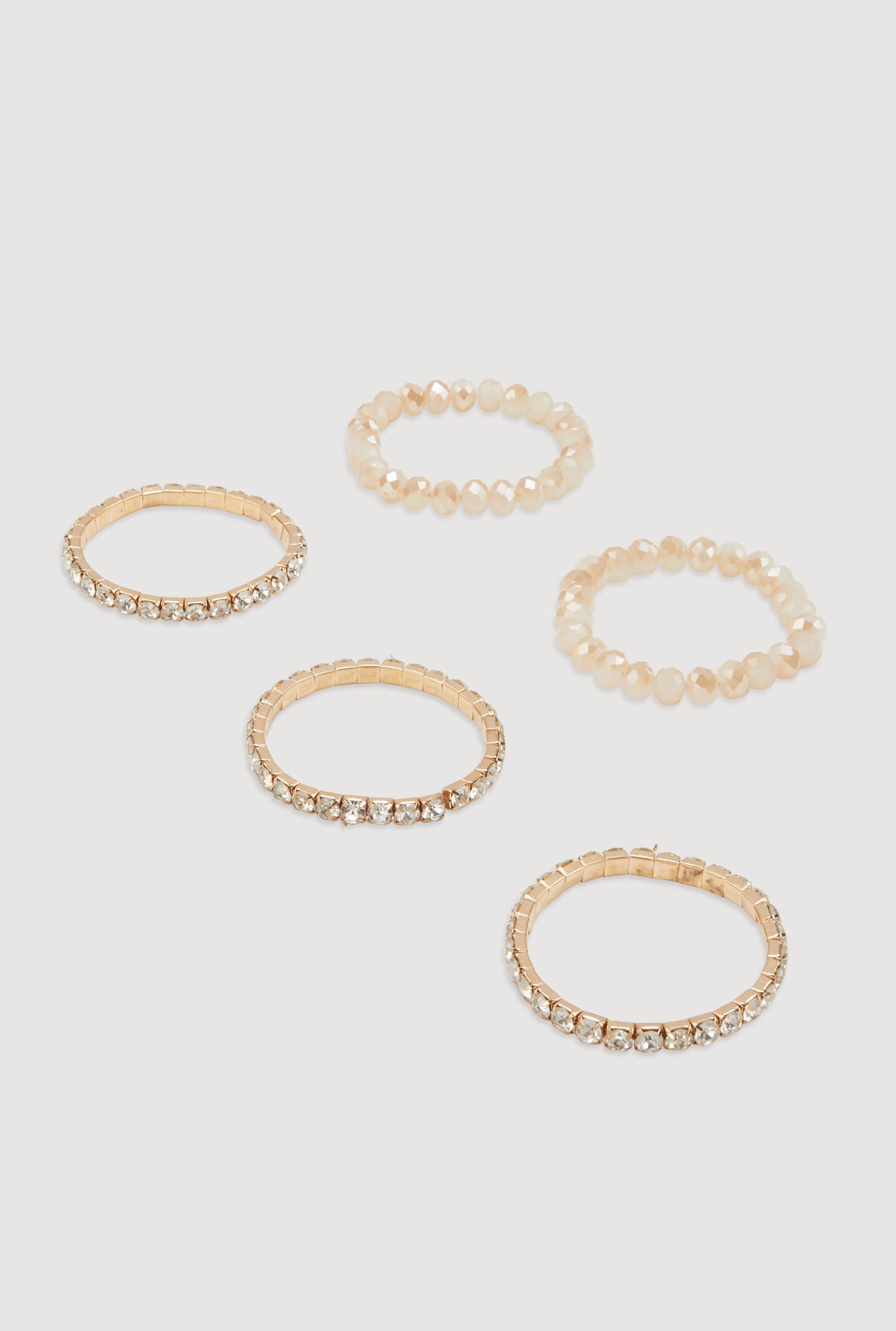 Rhinestone Beaded Stretch Bracelets Set of 5 Male Product Image