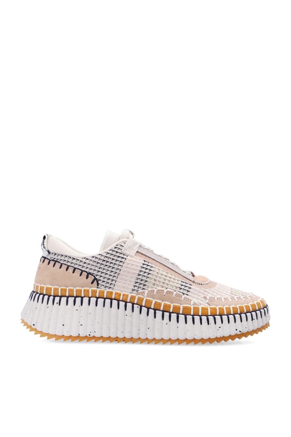 CHLOÉ Nama Embroidered Suede And Recycled-mesh Sneakers In Biscotti Beige Product Image