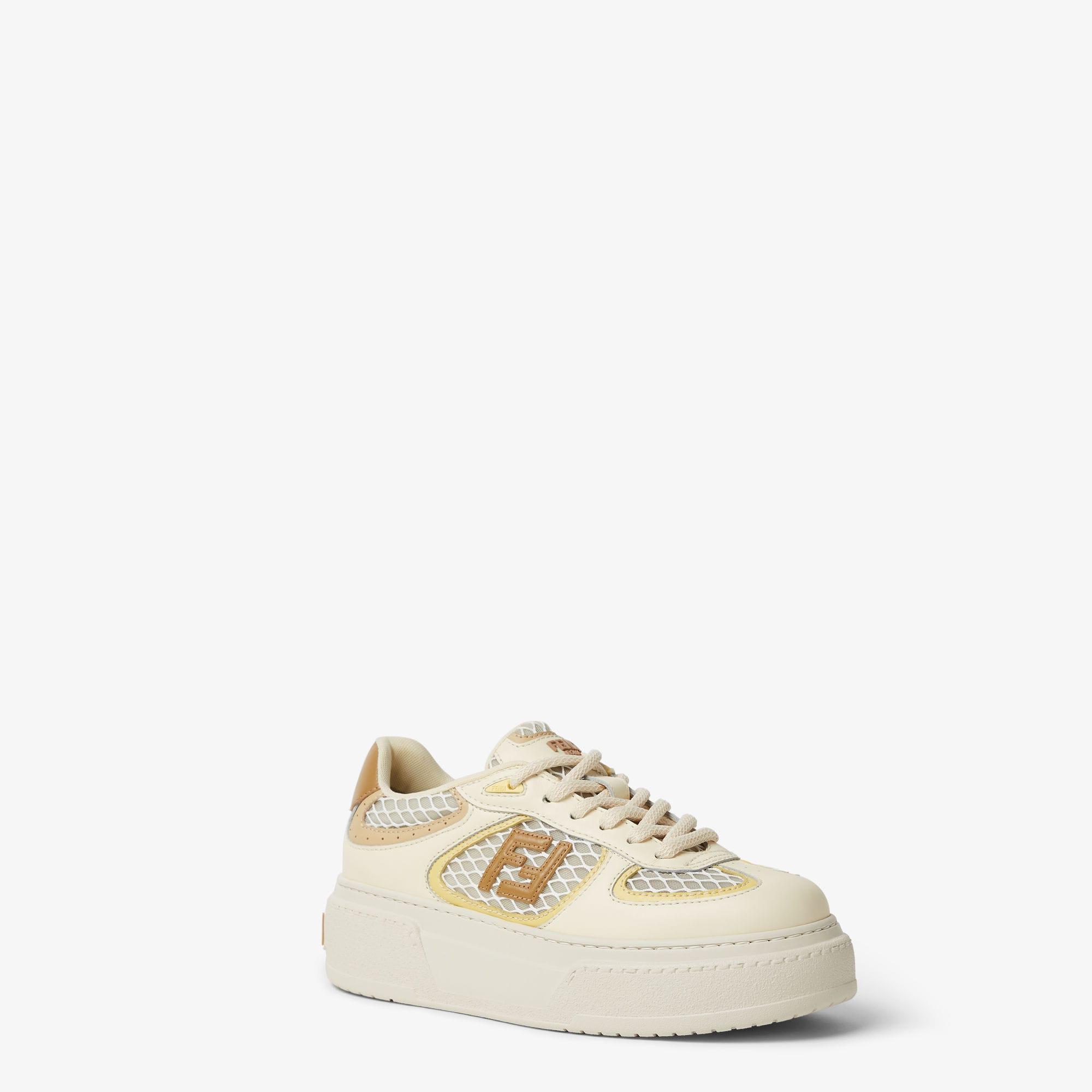 Fendi MatchCream leather and mesh platform low-tops Product Image