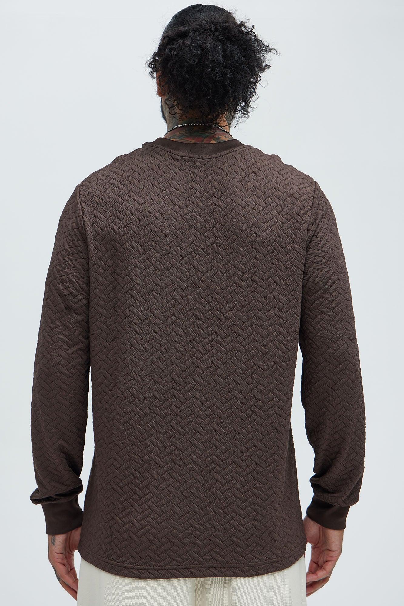 We Outside Textured Long Sleeve Tee - Brown Product Image