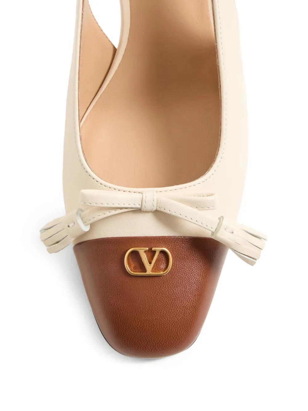 VALENTINO GARAVANI Leather Vlogo Signature Pumps With Slingback Strap In Neutral Product Image