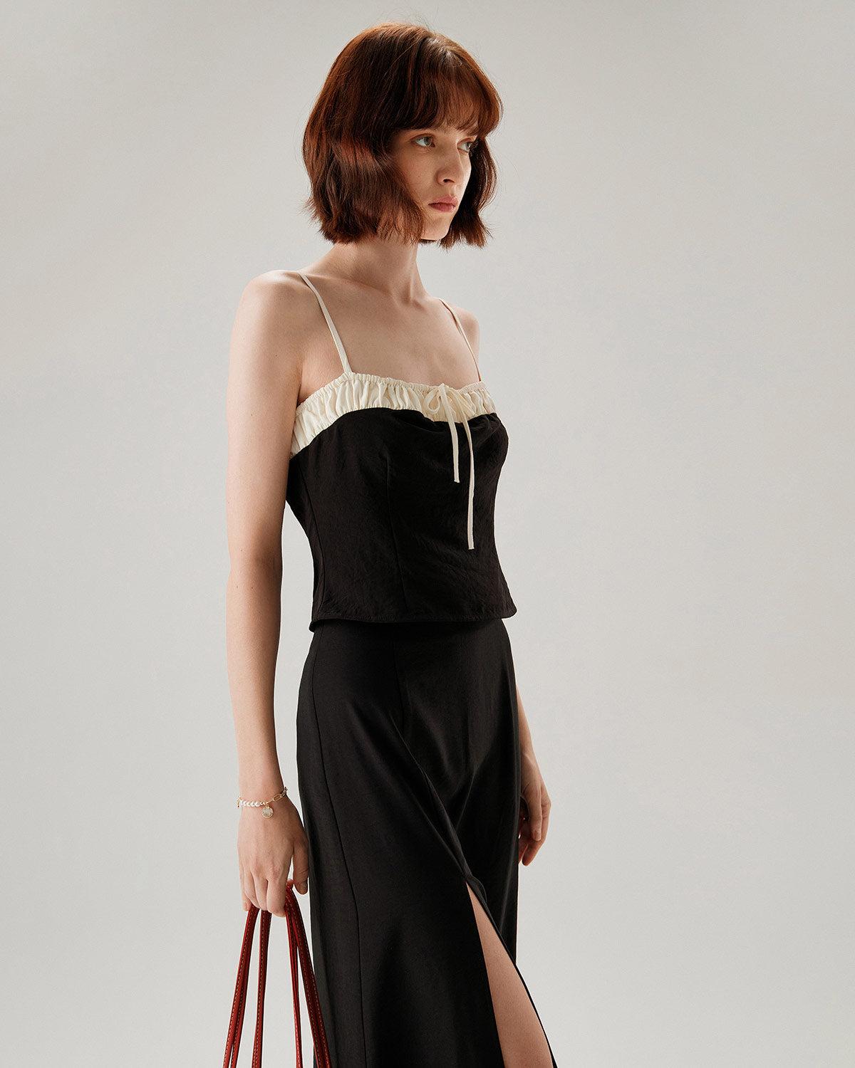 Black Contrast Ruched Cami Top Product Image