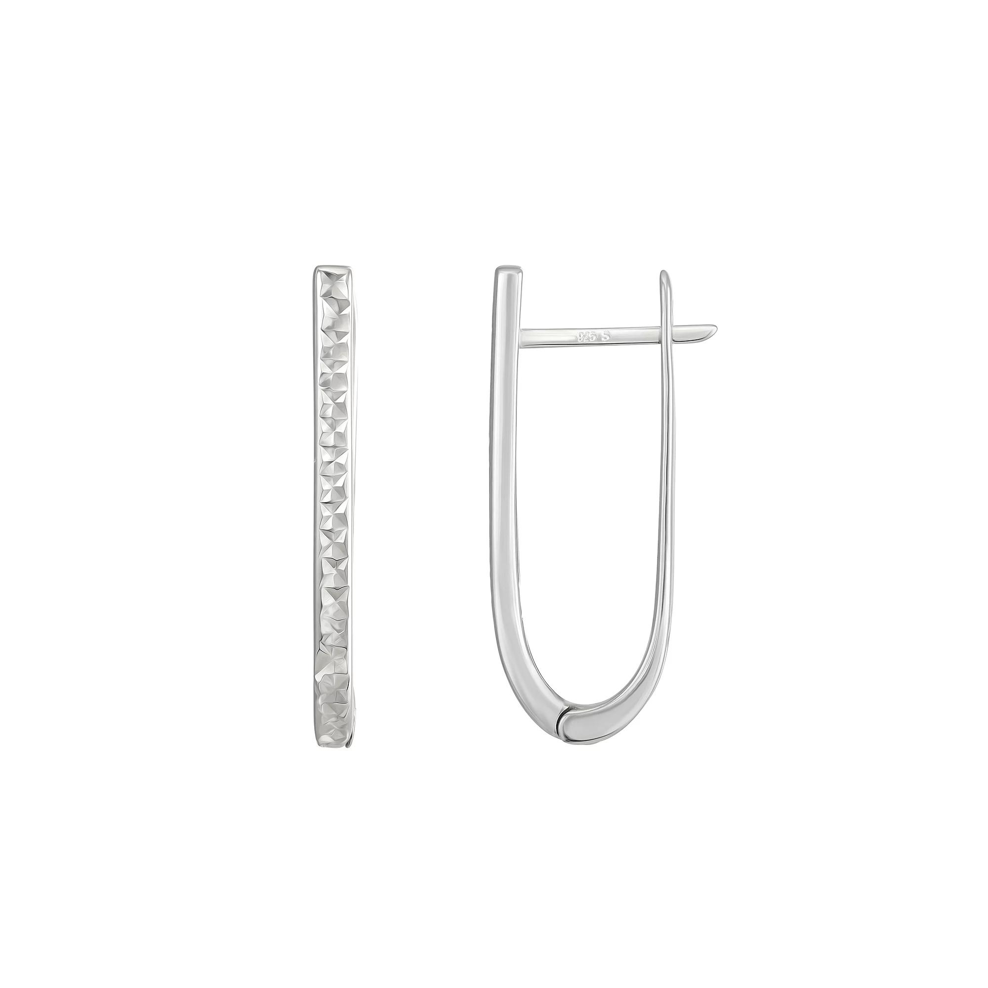 Argento Forte Sterling Silver Oblong Diamond Cut Hoop Earrings, Women's Product Image