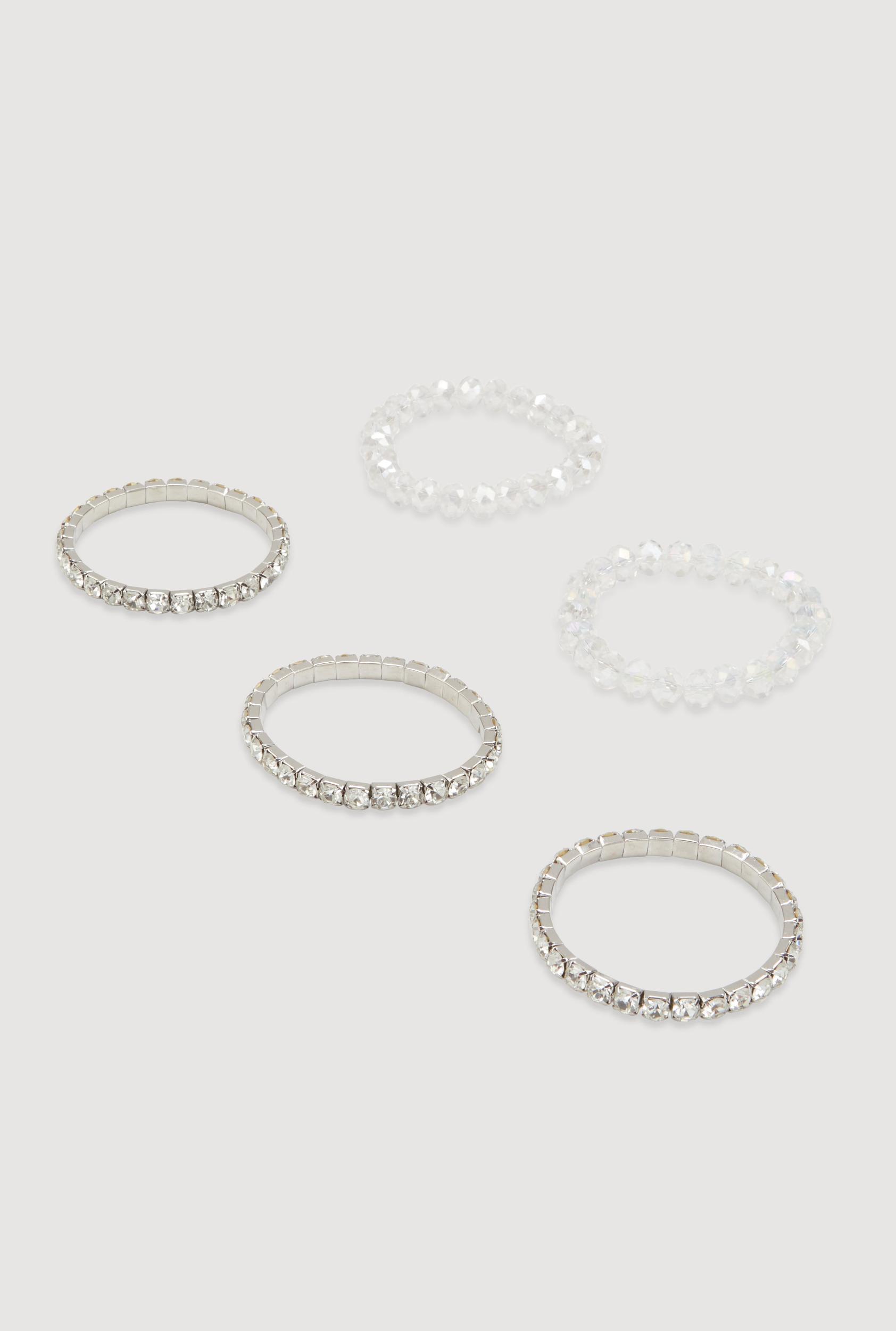 Rhinestone Beaded Stretch Bracelets Set of 5 Male Product Image