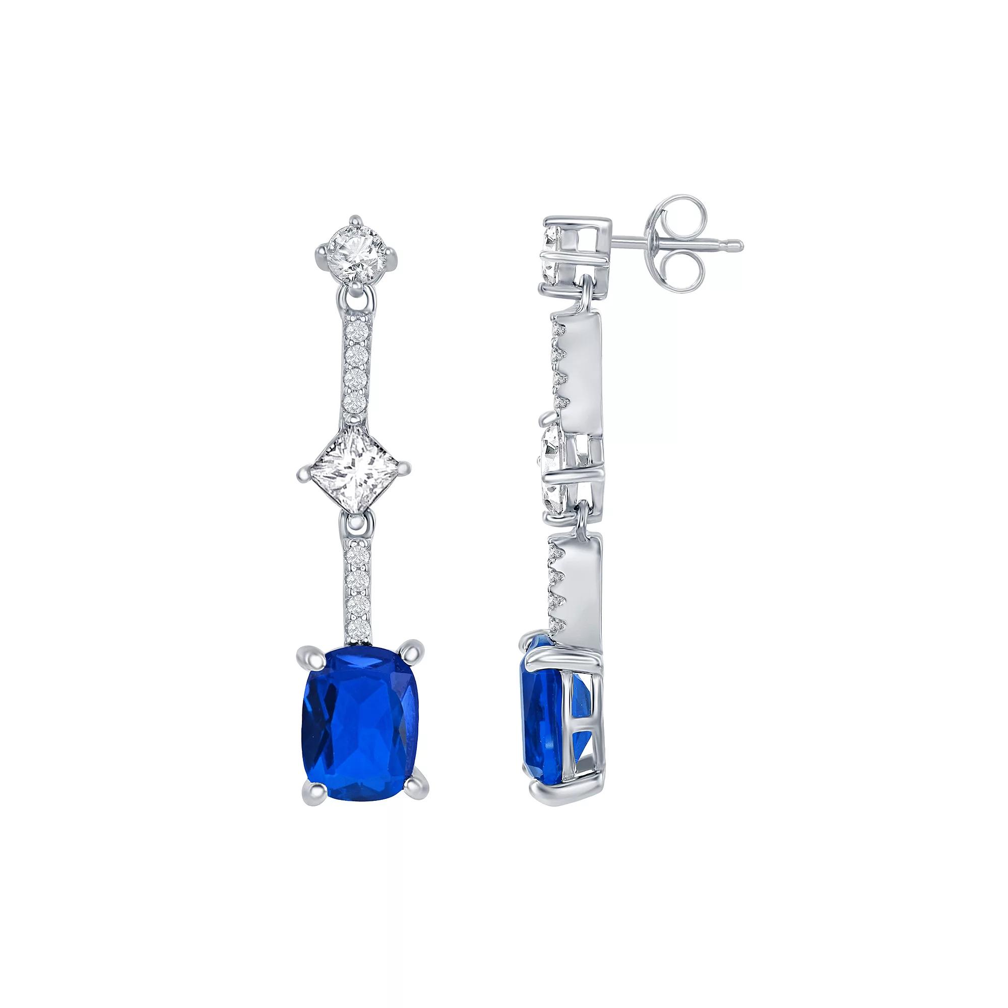 Sterling Silver Cubic Zirconia Long Stud Earrings, Women's Product Image
