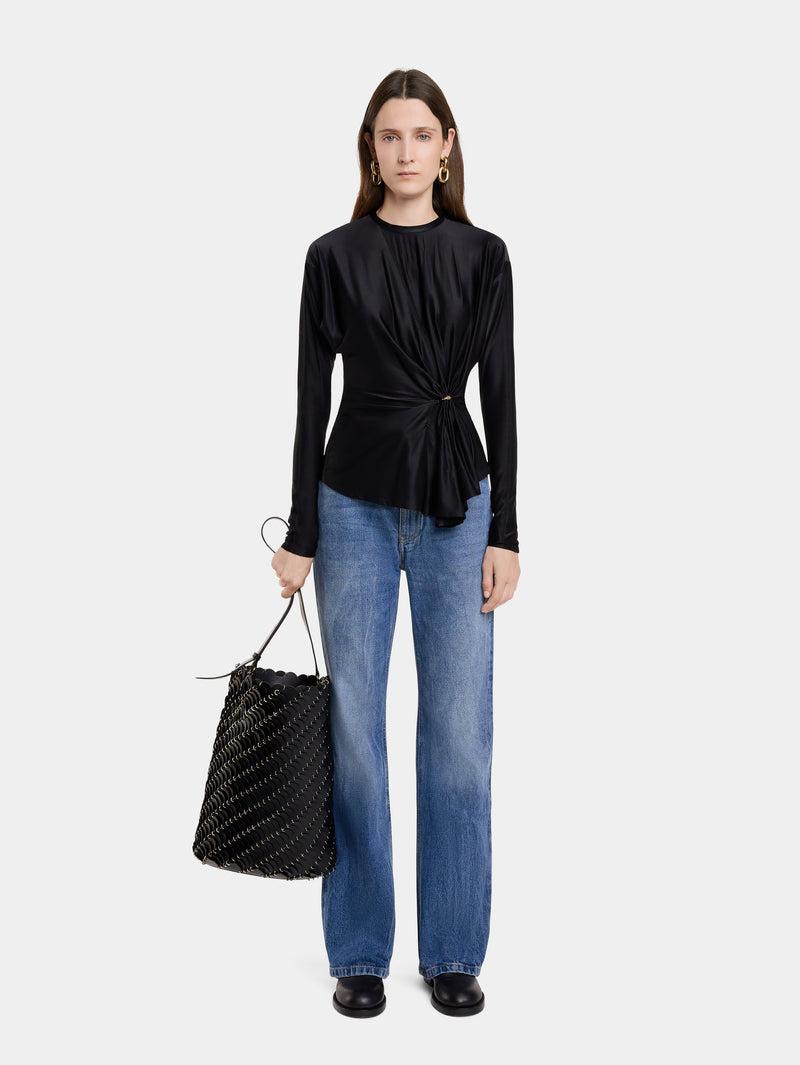 Large Black bucket Paco bag in leather Product Image