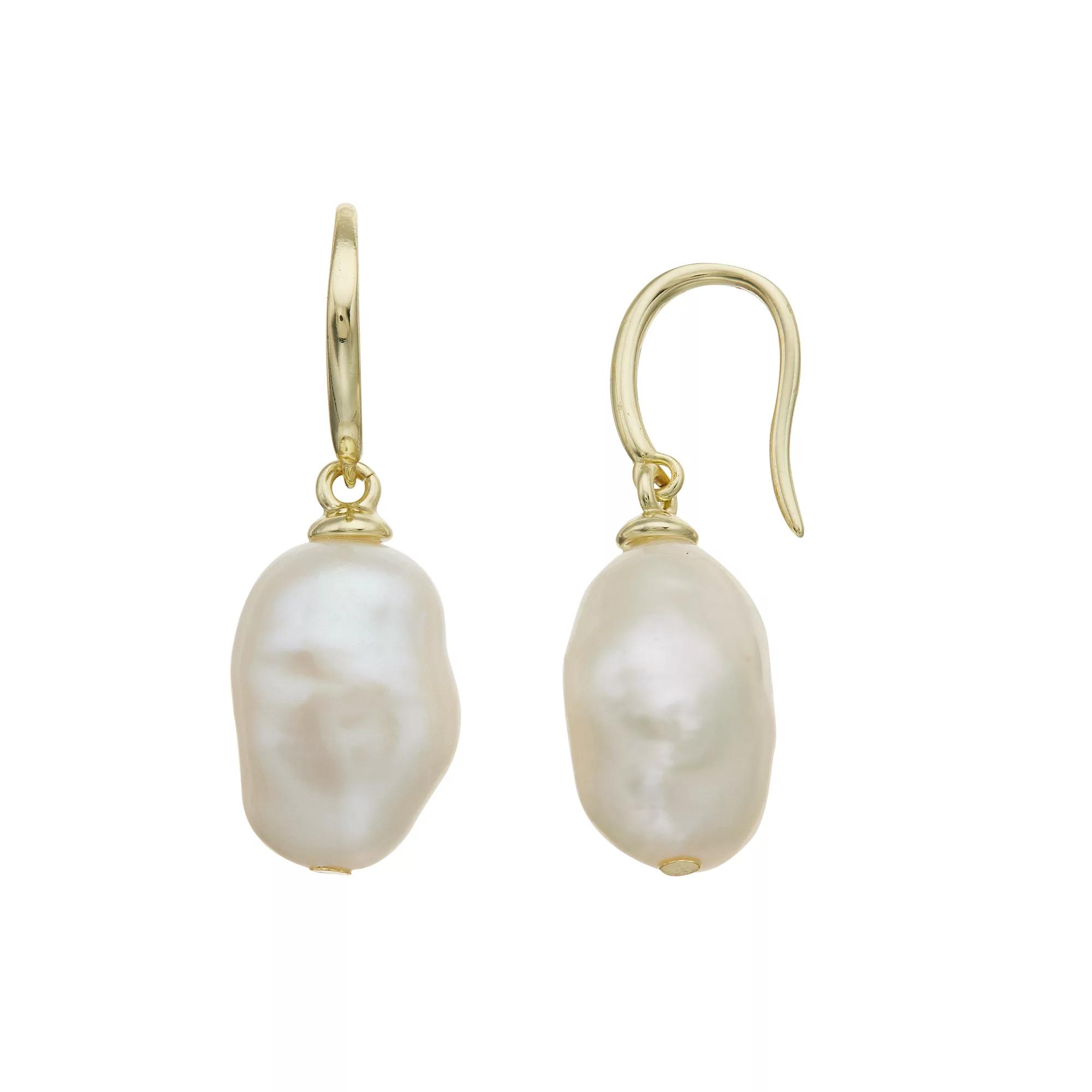 14k Gold Over Silver & Baroque Freshwater Cultured Pearl Drop Earrings, Women's, Gold Tone Product Image
