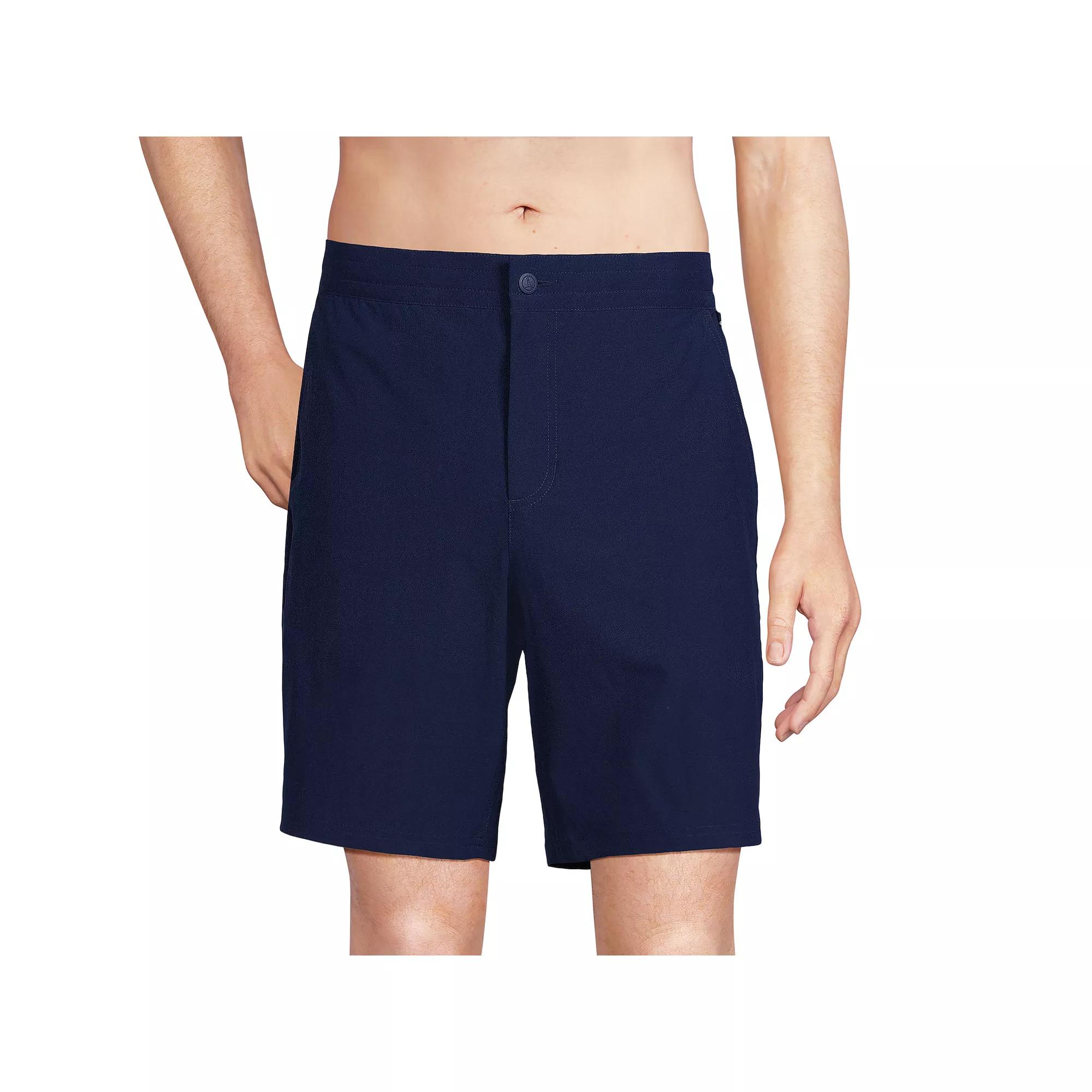 Men's Lands' End 9" Shoreline Swim Trunks, Size: Large, Light Gray Chambray Product Image