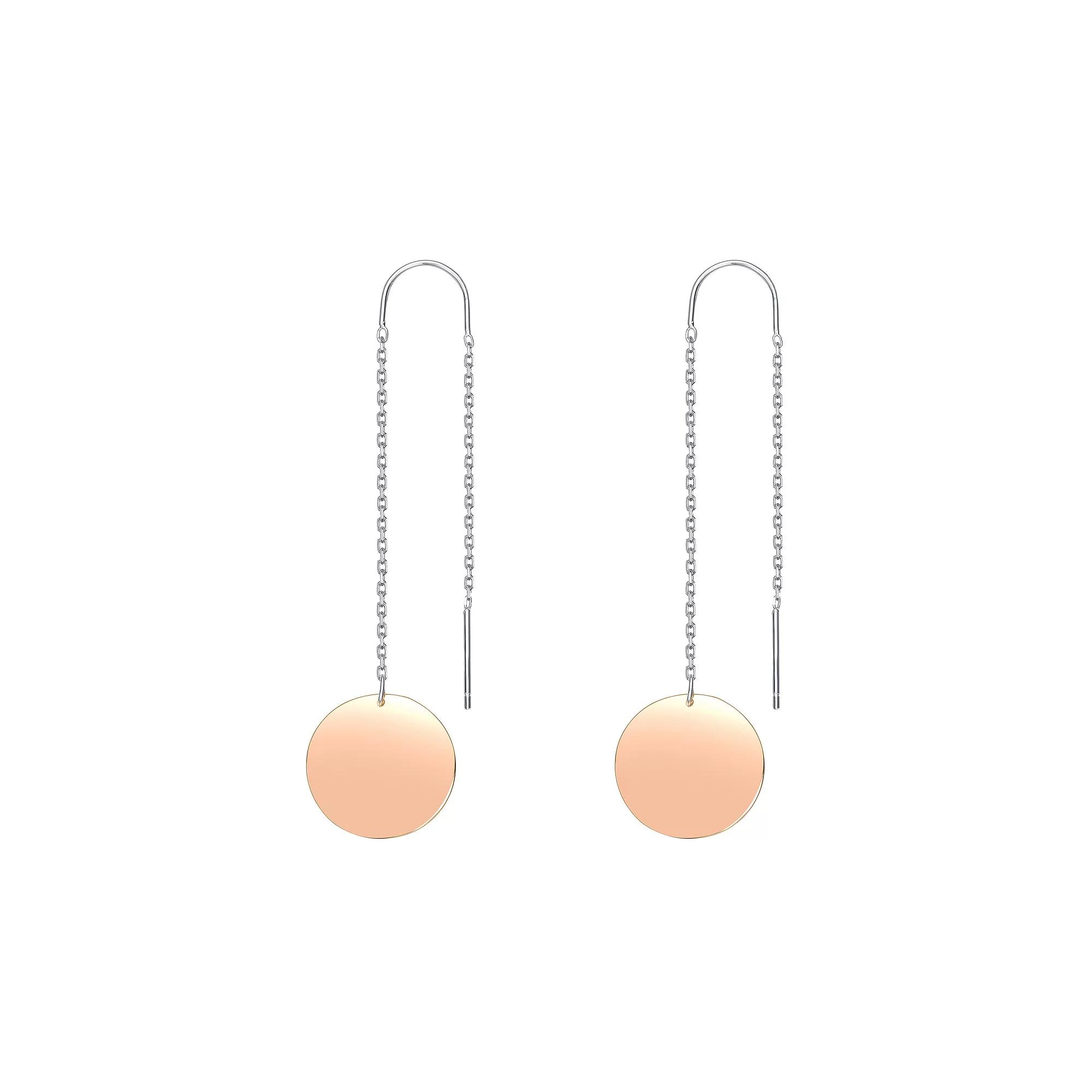 18k Rose Gold Over Silver Disc Threader Earrings, Women's, Pink Tone Product Image
