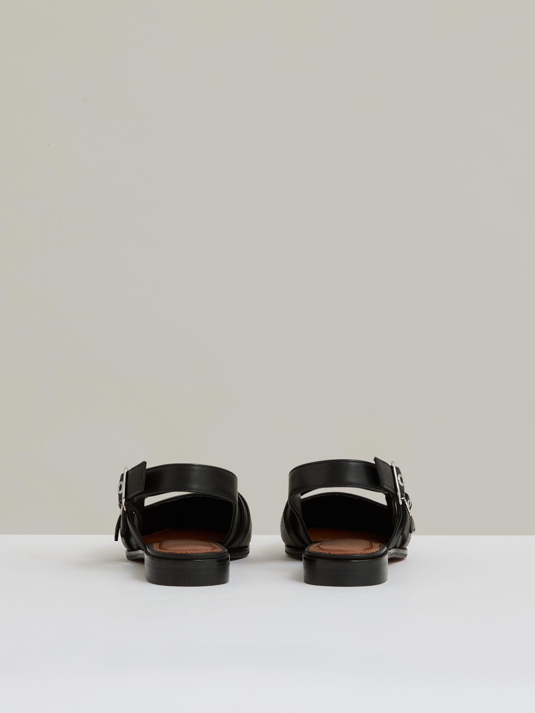 Leather Buckle-Strap Flat Mules in Black Product Image