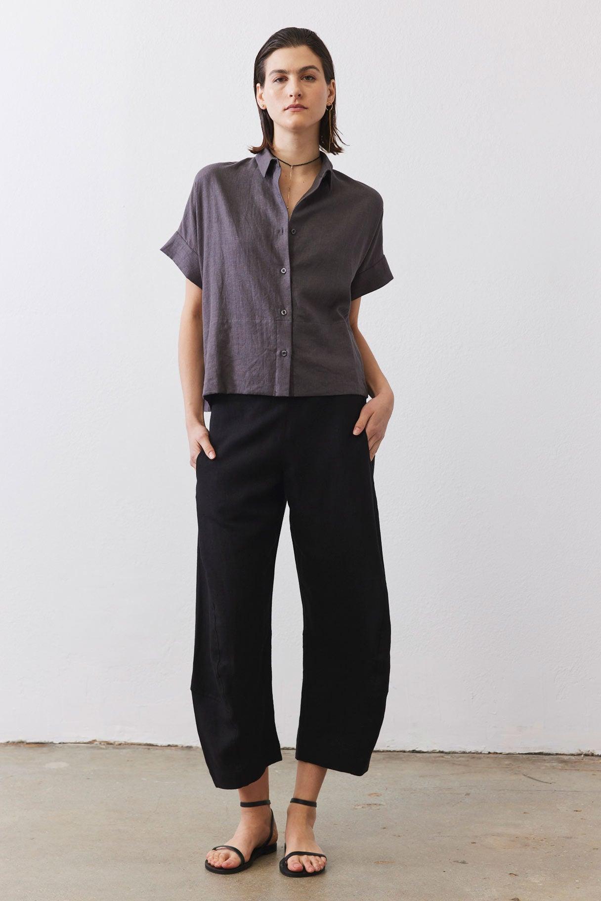 Boxy Linen Cropped Blouse Product Image