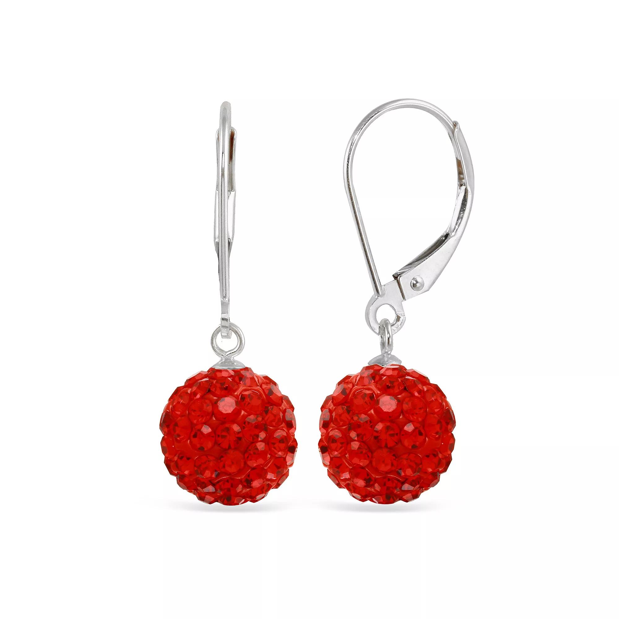 Sterling Silver Crystal Ball Drop Earrings, Women's, Red Product Image