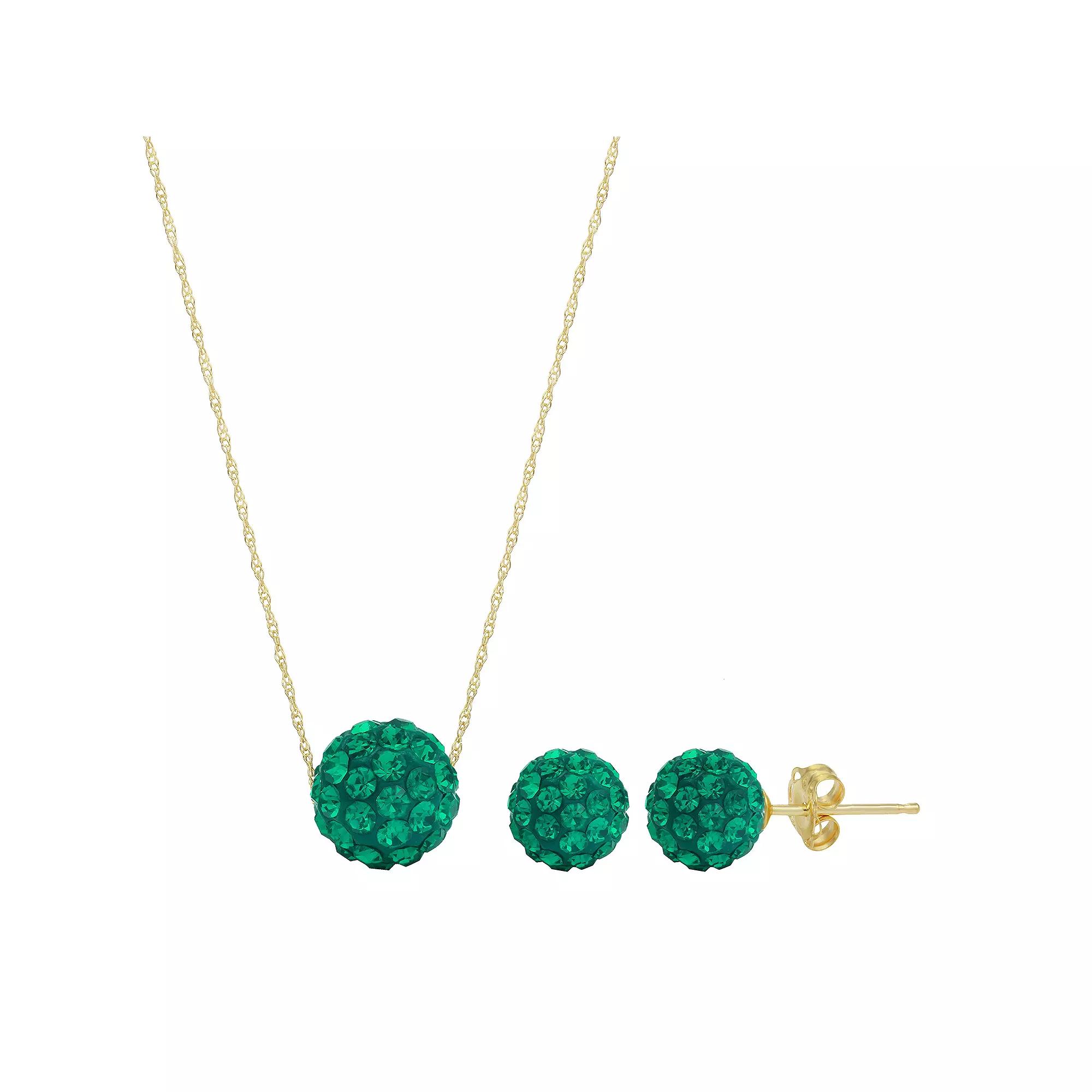 14k Gold Crystal Fireball Necklace & Stud Earring Set, Women's, Size: 18", Green Product Image