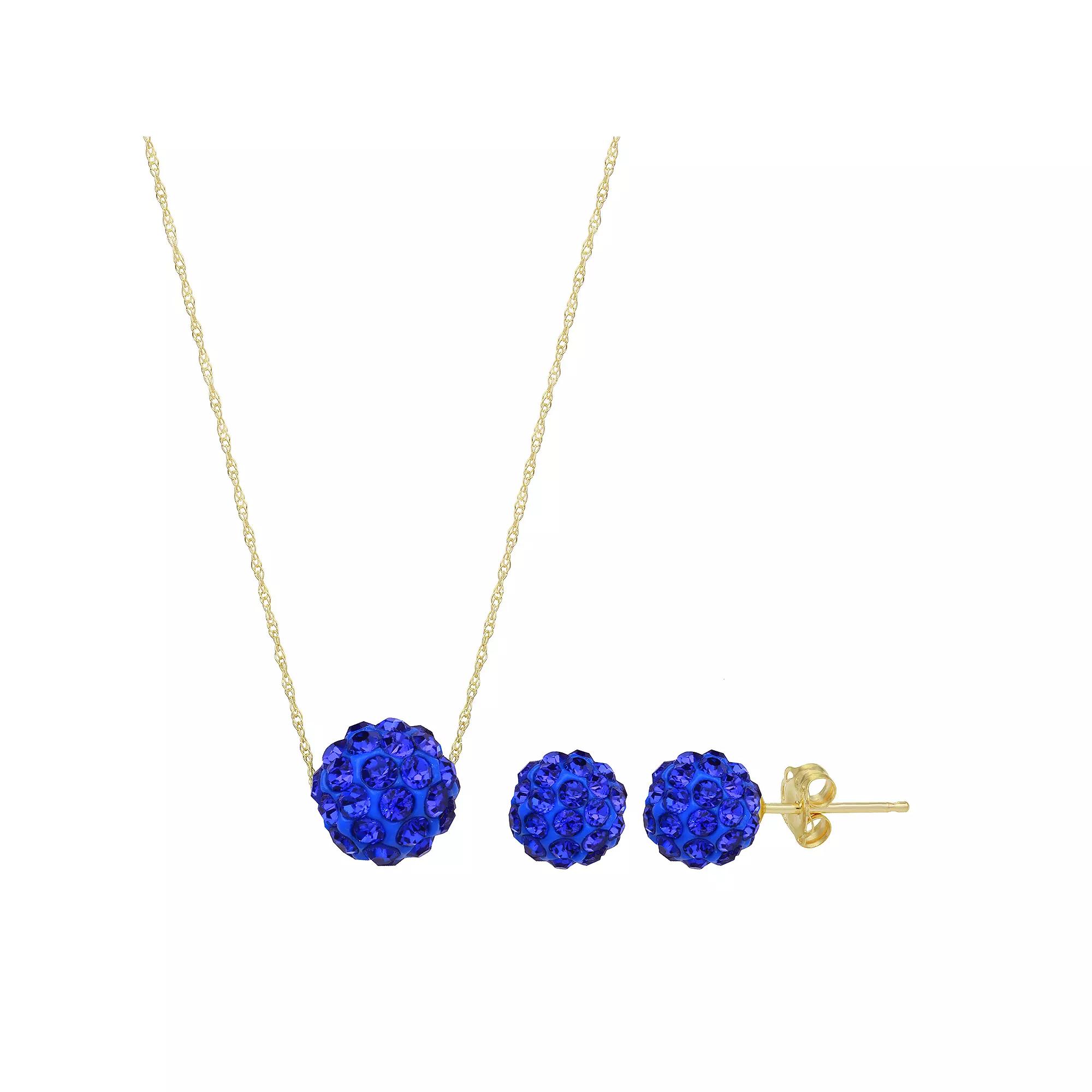 14k Gold Crystal Fireball Necklace & Stud Earring Set, Women's, Size: 18", Blue Product Image