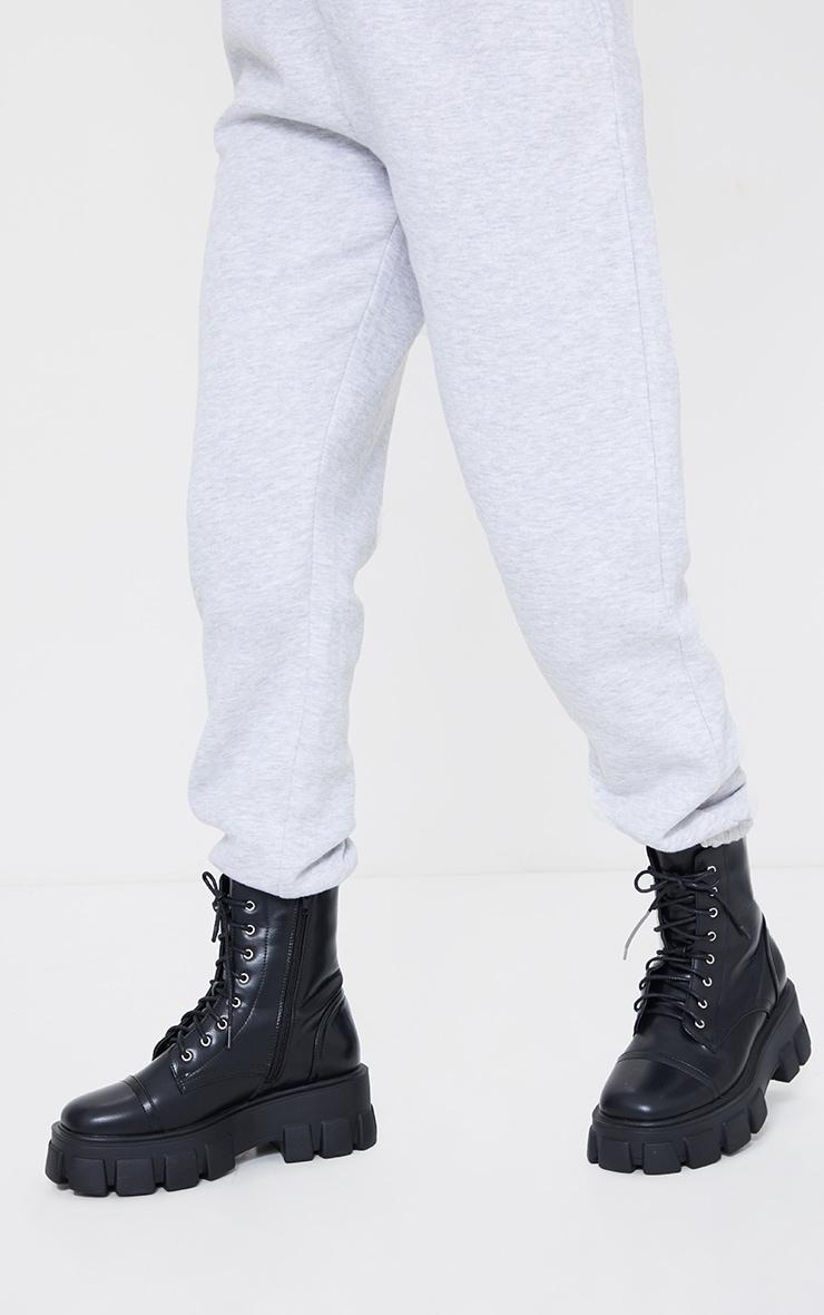 Black Wide Fit Lace Up Extreme Chunky Combat Boots Product Image
