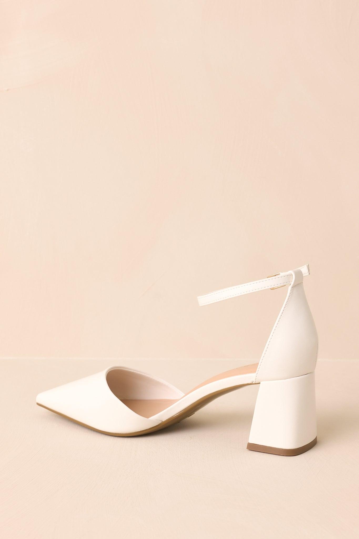 The Perfect Occasion White Pointed Toe Ankle Strap Block Heels Product Image