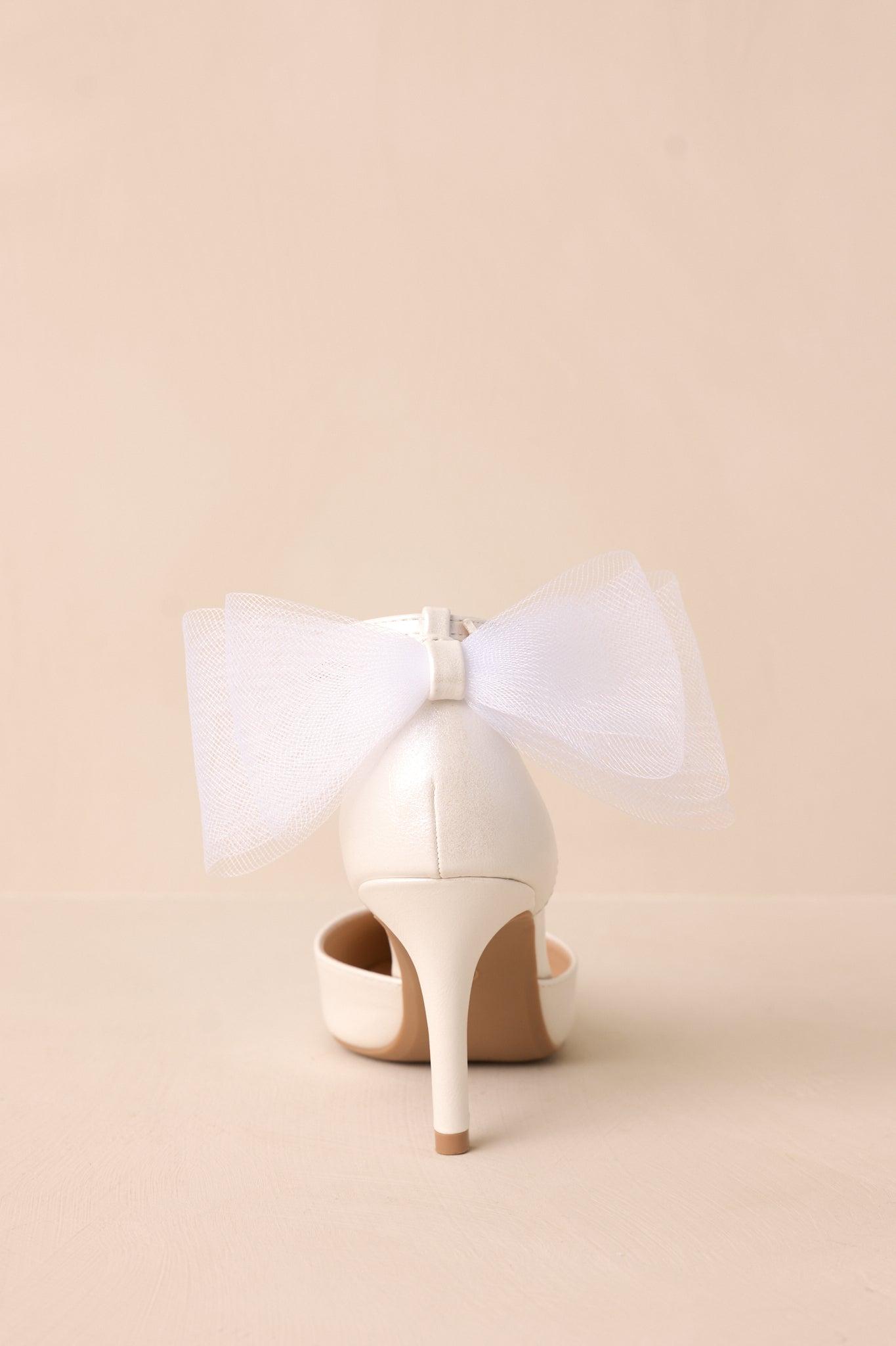 Love At First Sight Ivory Pointed-Toe Bow Ankle Strap Heels Product Image